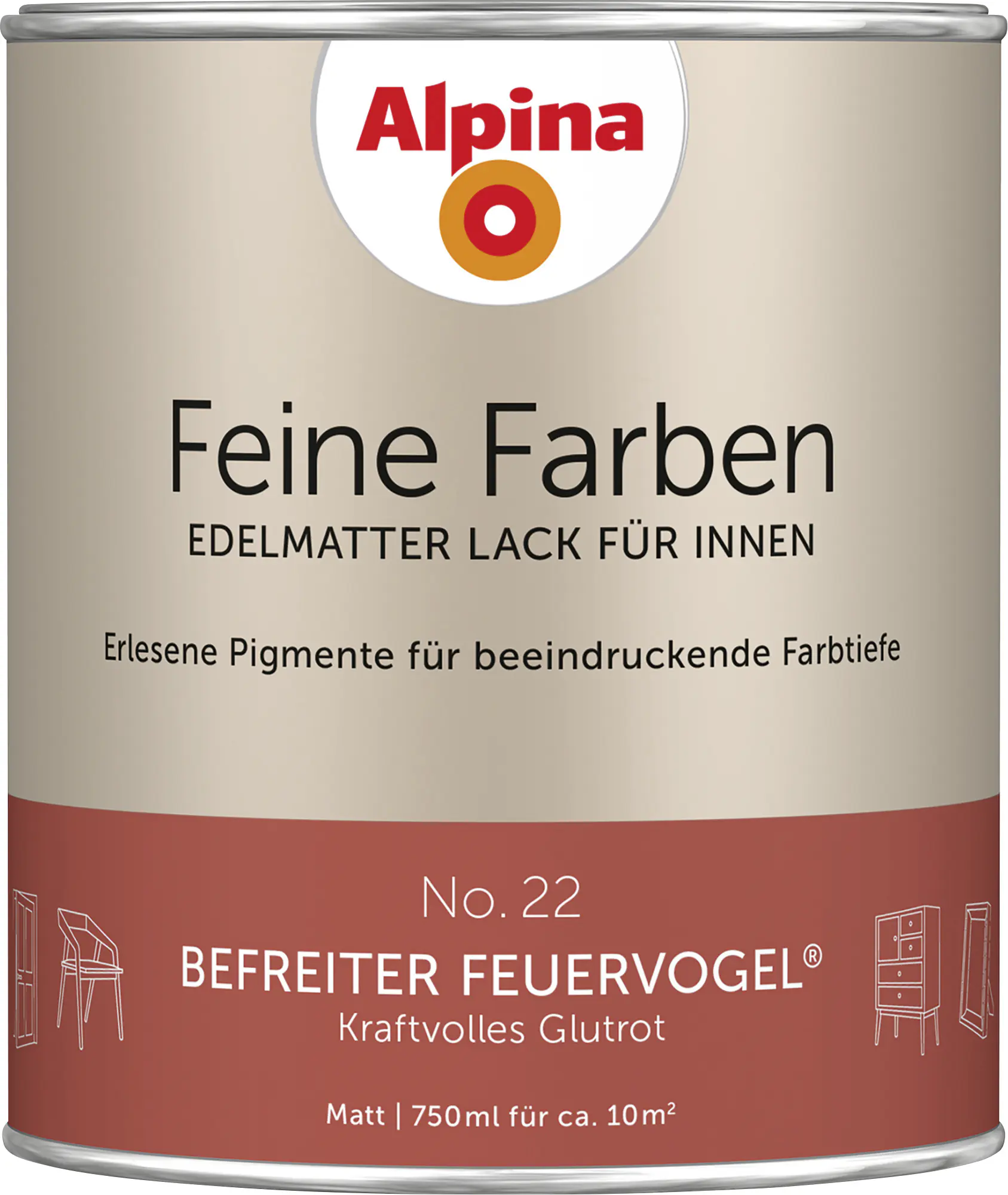 Alpina Feine Farben Lack No. 22 Befreiter Feuervogel - glutrot 750 ml