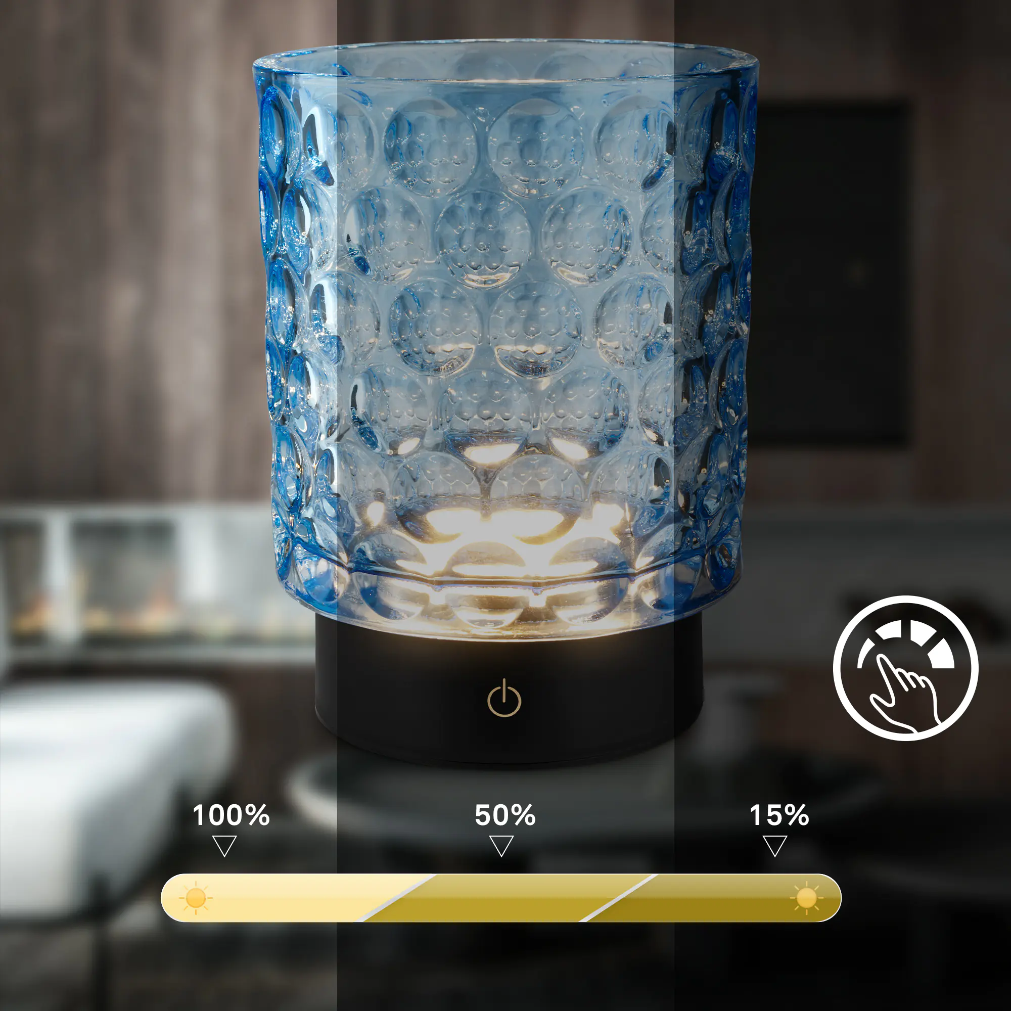 Briloner LED Akku-Tischleuchte Sunora blau 15 cm warmweiß dimmbar