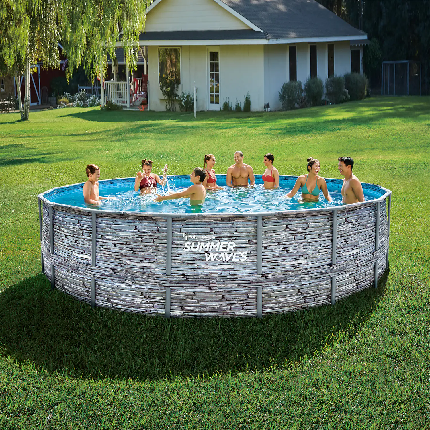 Summer Waves Rundpool Elite Frame Swimmingpool Ø 549 x 132 cm, Steinoptik