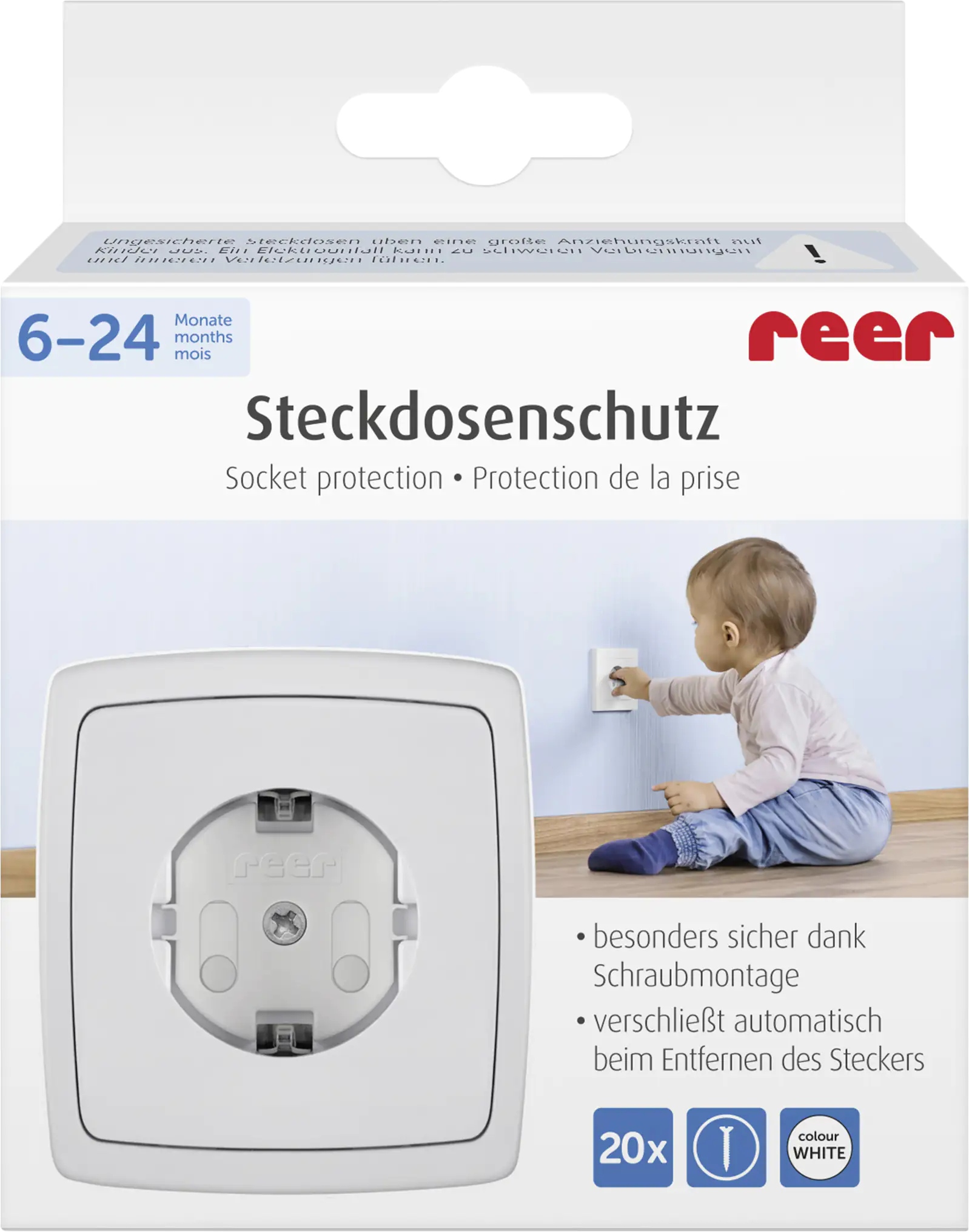 Reer Steckdosenschutz 20 Stück, Kindersicherung, schraubbar