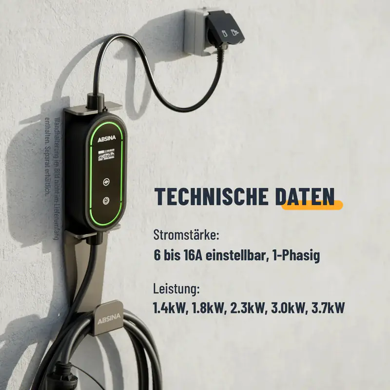 Absina mobile Ladestation Wallbox Typ 2 3,7 kW 6,4 m Kabel