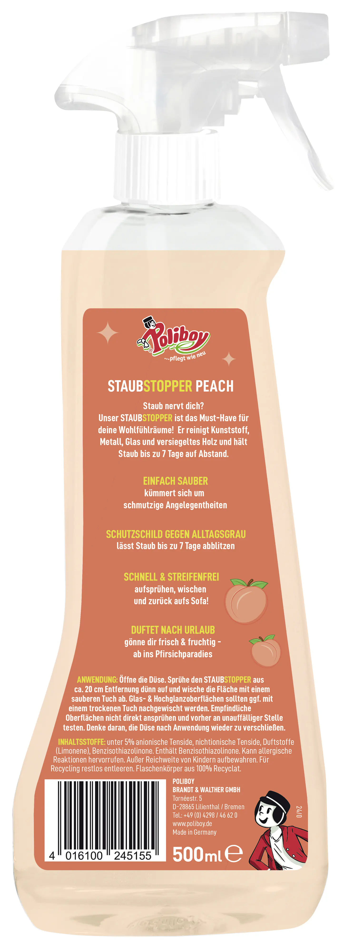 Poliboy Staubstopper Spray Pfirsich 500 ml 