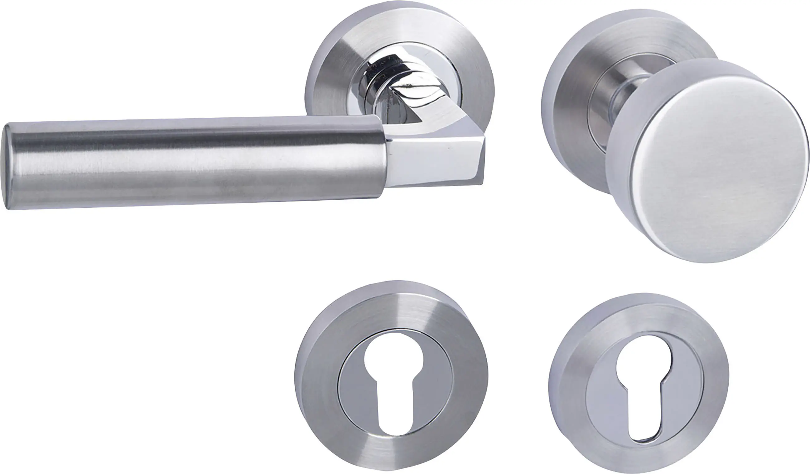 Südmetall Türgriff-Garnitur Rosette Solid 2 PZ Edelstahl poliert/satiniert Drücker links silber Ø 52 mm 
