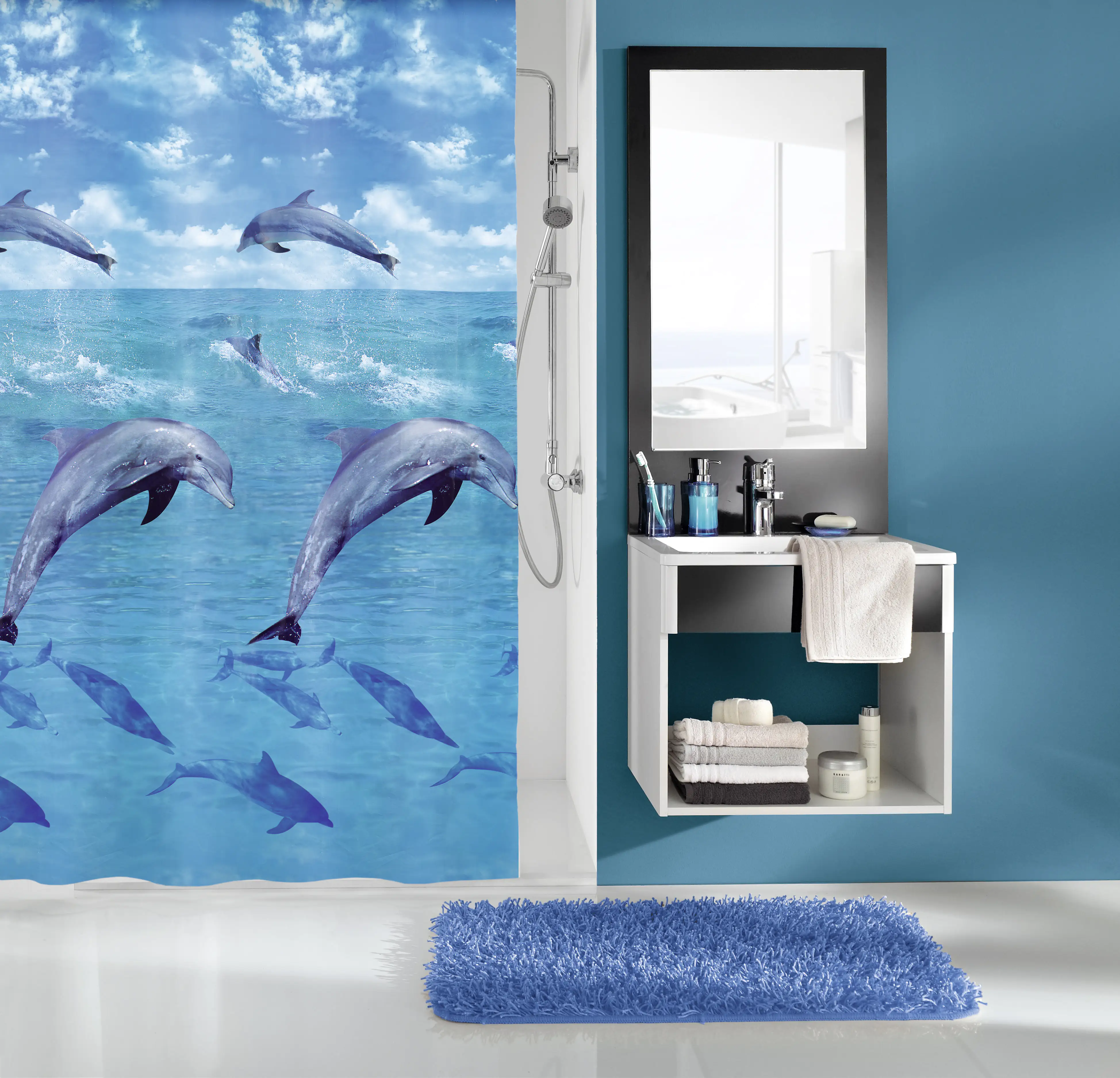Kleine Wolke Duschvorhang Dolphin multicolor, 180 x 200 cm