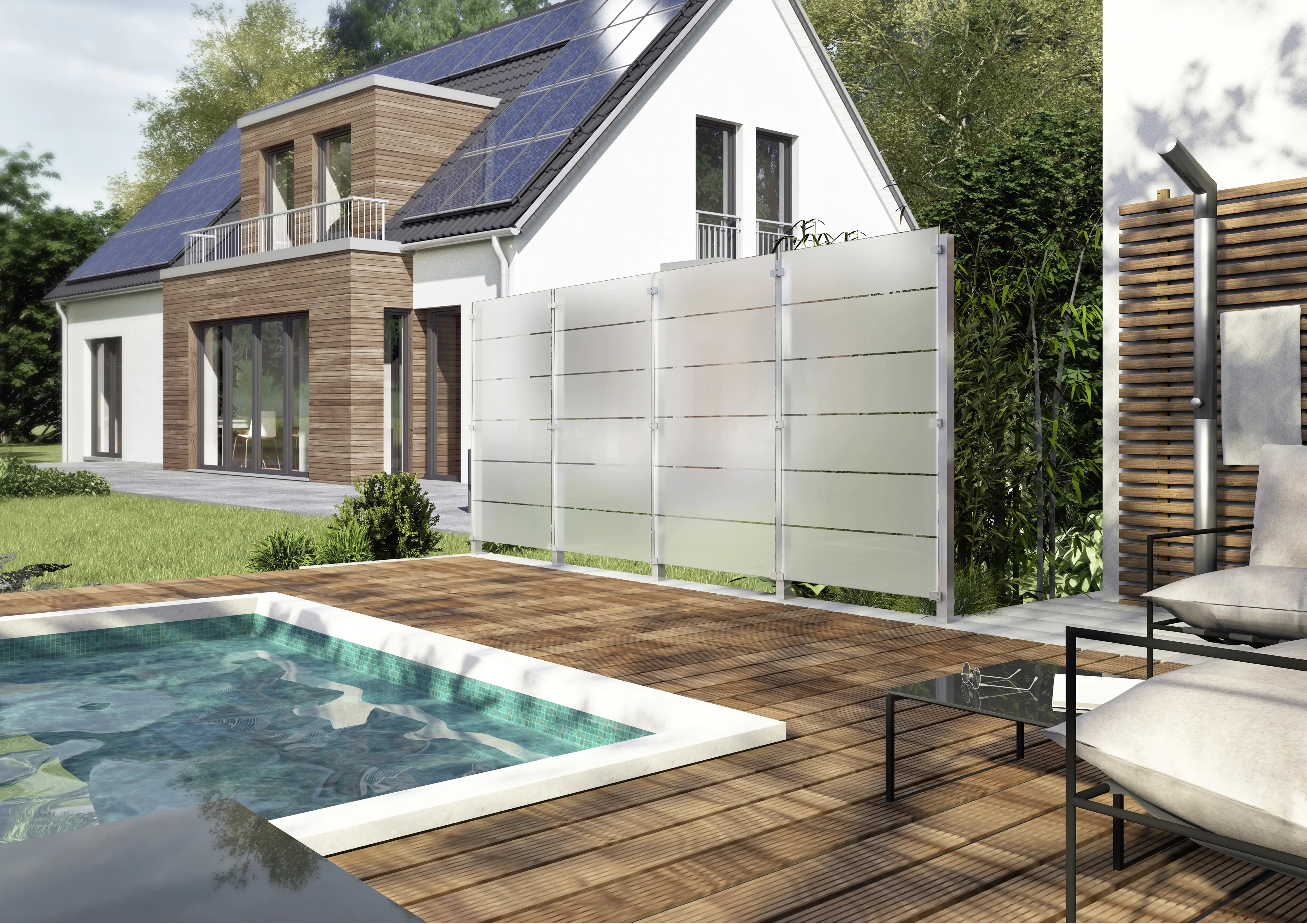 Ambiente Glaszaun Dekor 82 schräg 103 x 120/180 cm gehärtetes 8 mm Glas