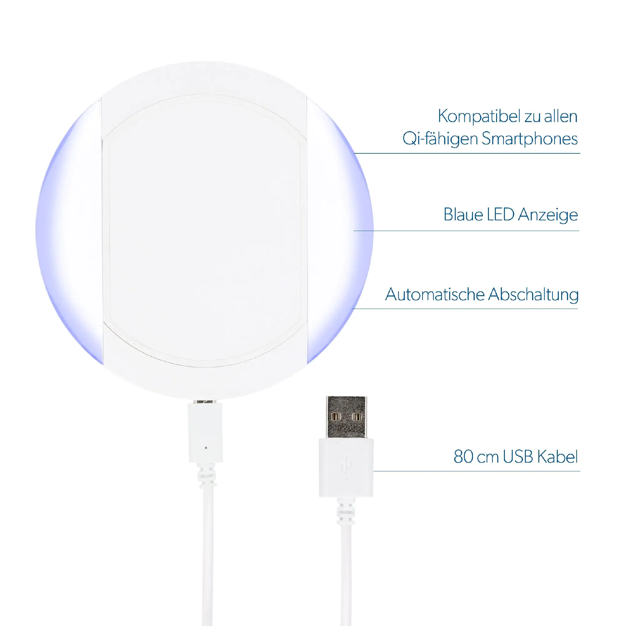 Induktive Ladestation mit USB Kabel weiß