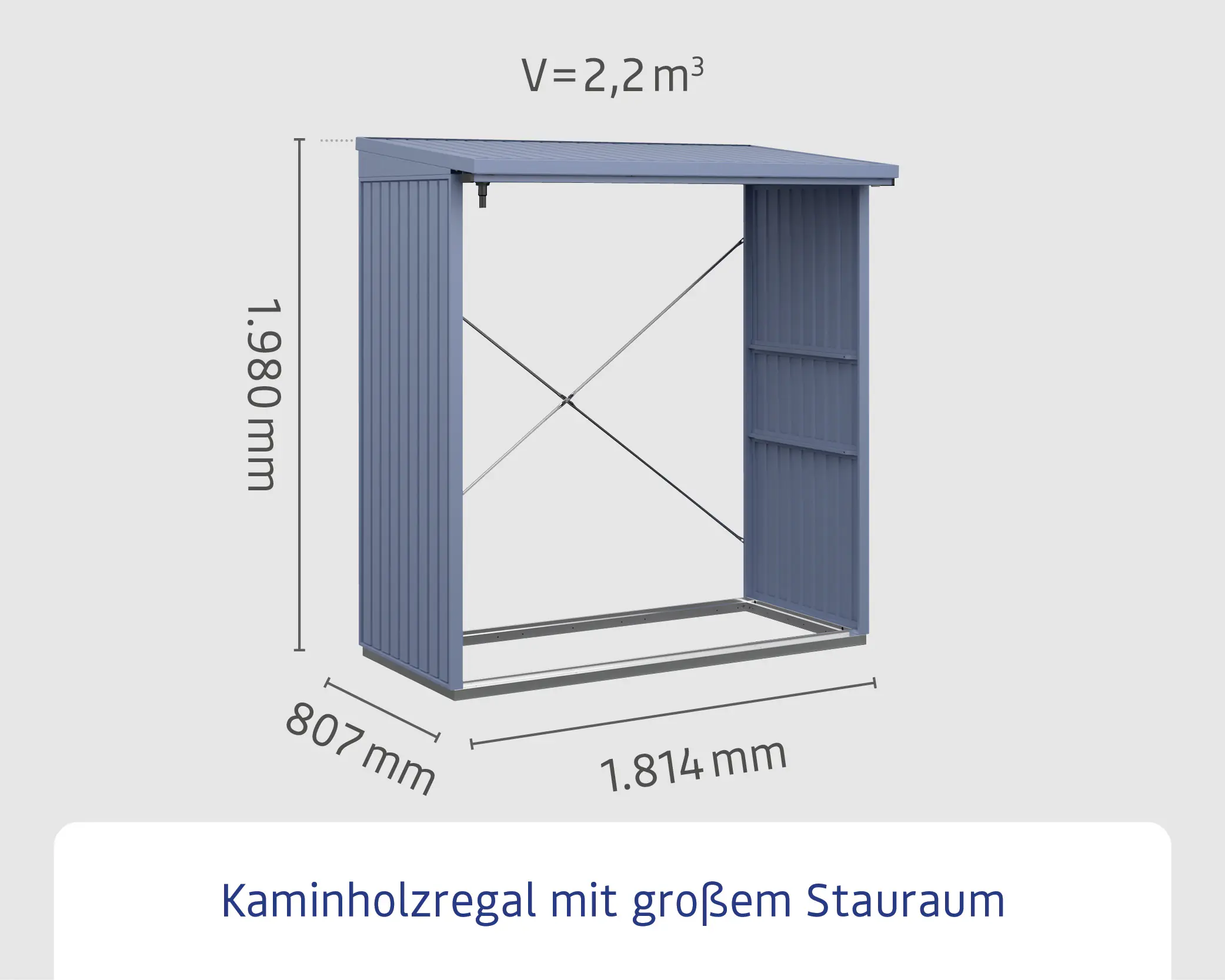 Ecostar Kaminholzregal Trend-V Typ 2, taubenblau, mit Verstrebung