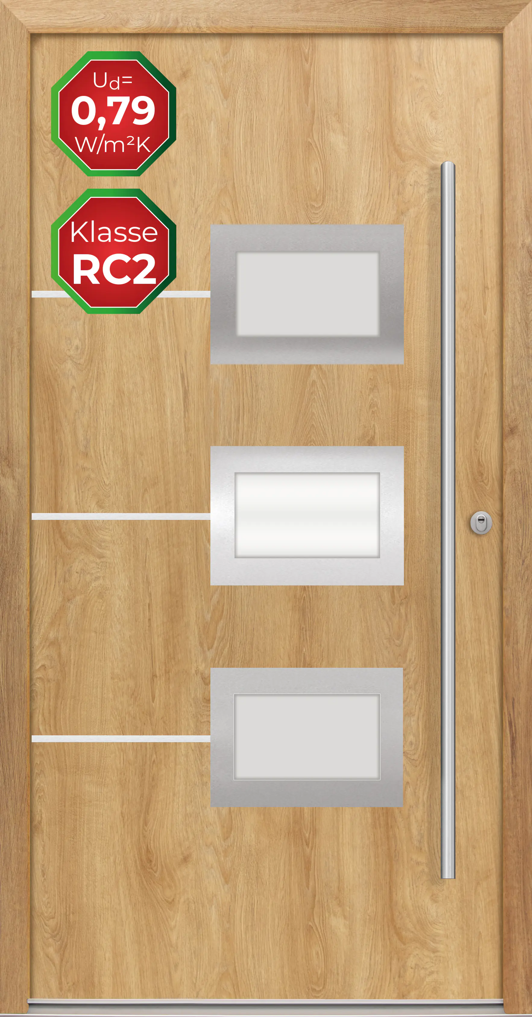 Splendoor Haustür Passivedoor Premium B03 RC2 Eiche Natur DIN Rechts 100 x 210 cm