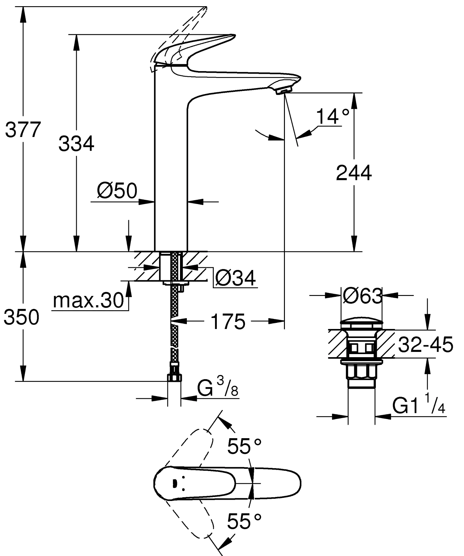 Grohe Quickfix Wave Waschtischarmatur XL-Size verchromt mit Push-Open Auslauf