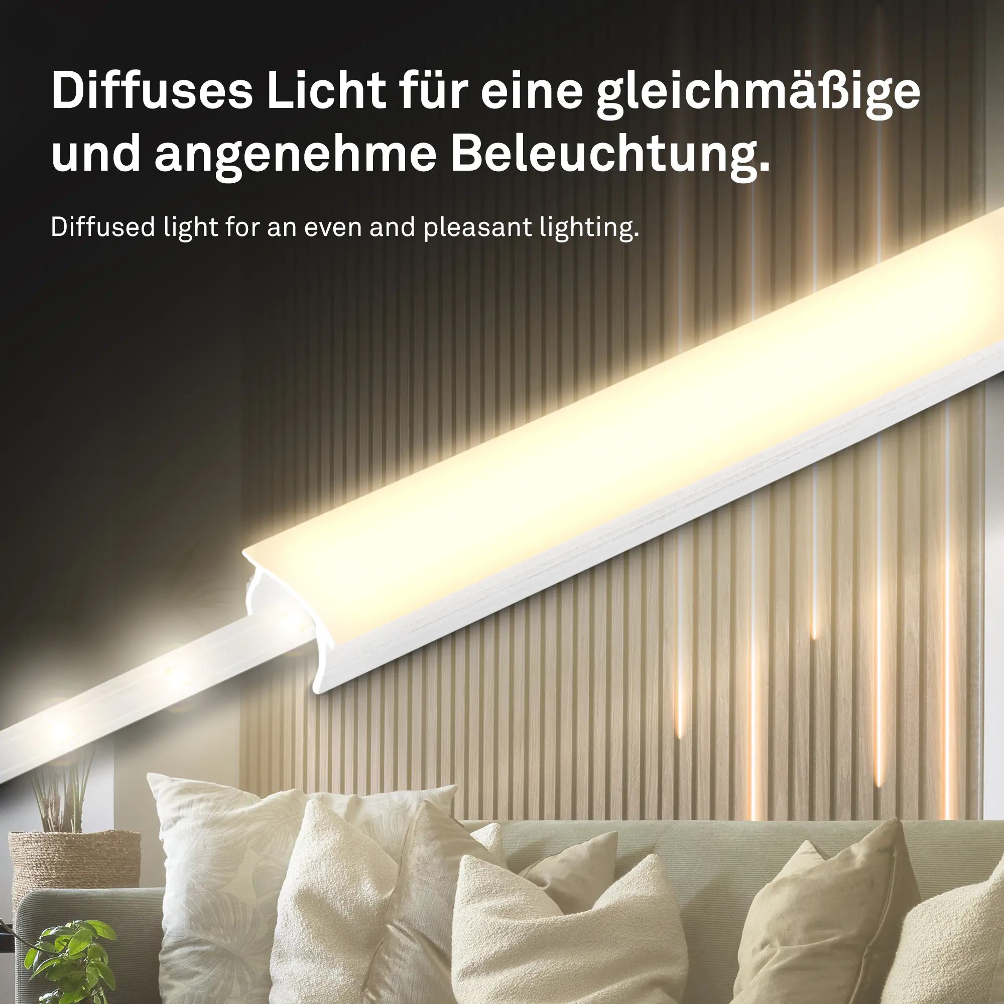 PC Profil Diffusor für Akustikpaneele Kunstoff 130 cm Milchglas Optik 16-17 mm