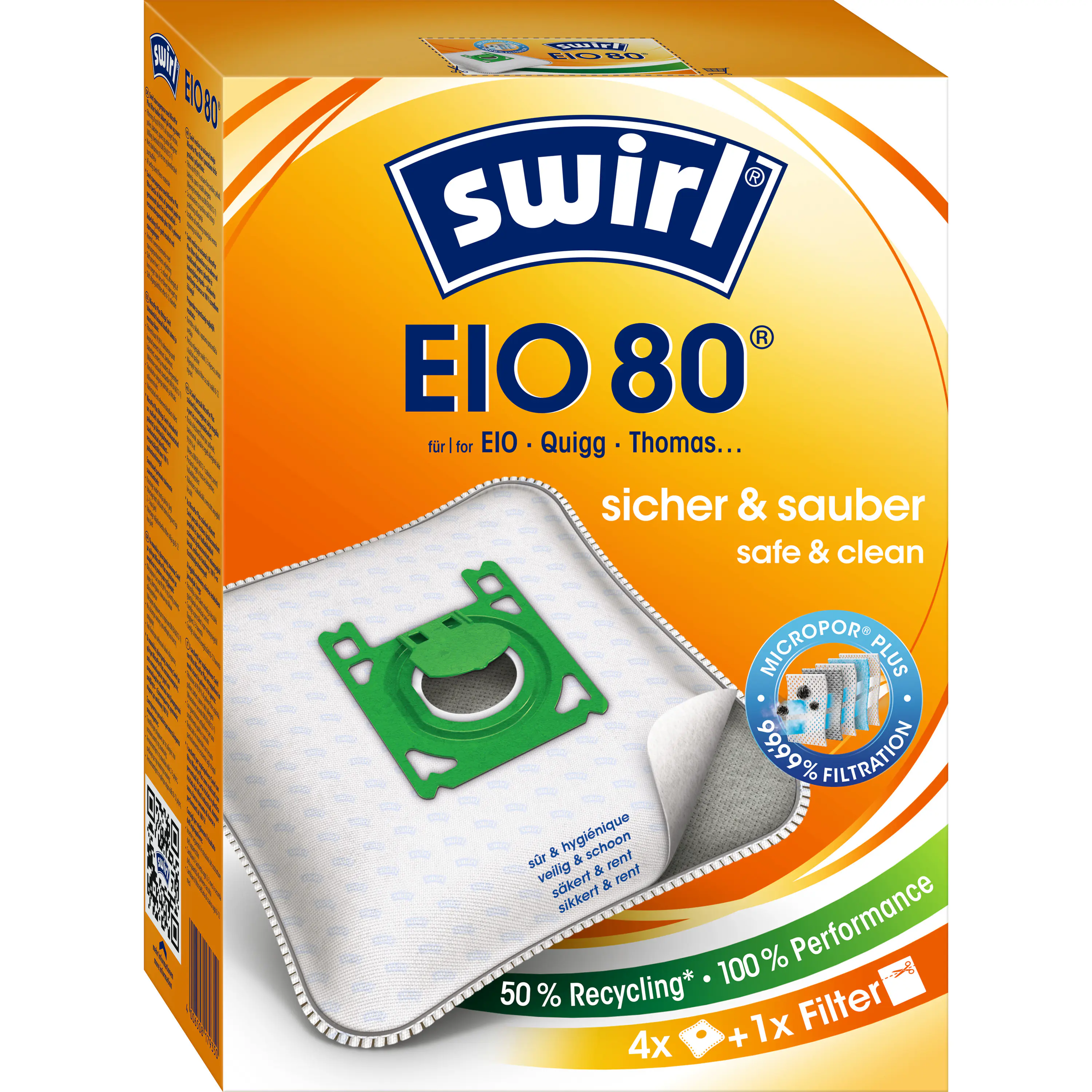 Swirl EIO 80 EcoPor Staubsaugerbeutel 4 Staubbeutel + 1 Filter