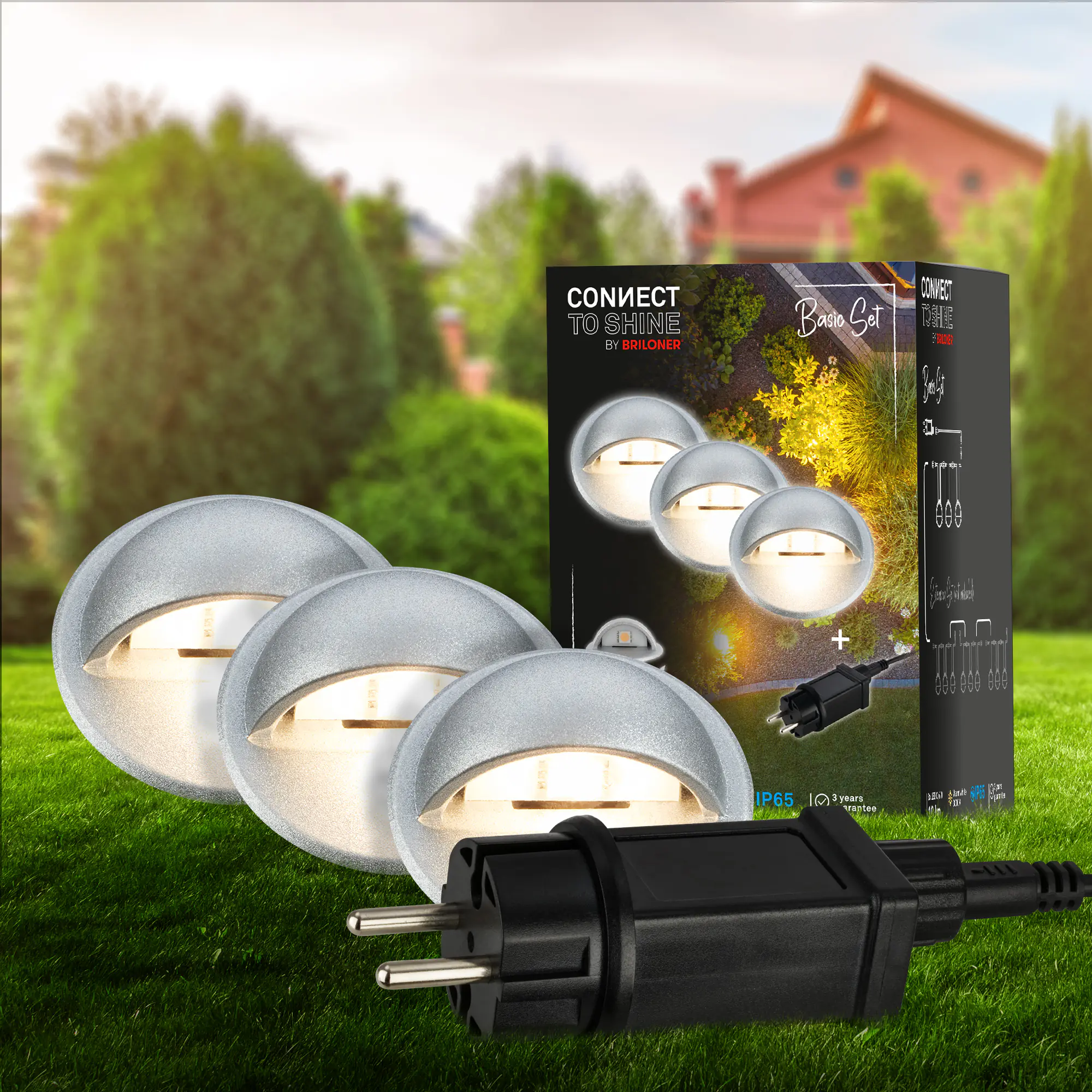 Briloner LED Außen-Bodenstrahler Teak Connect to Shine 3er Starterset 10W warmweiß