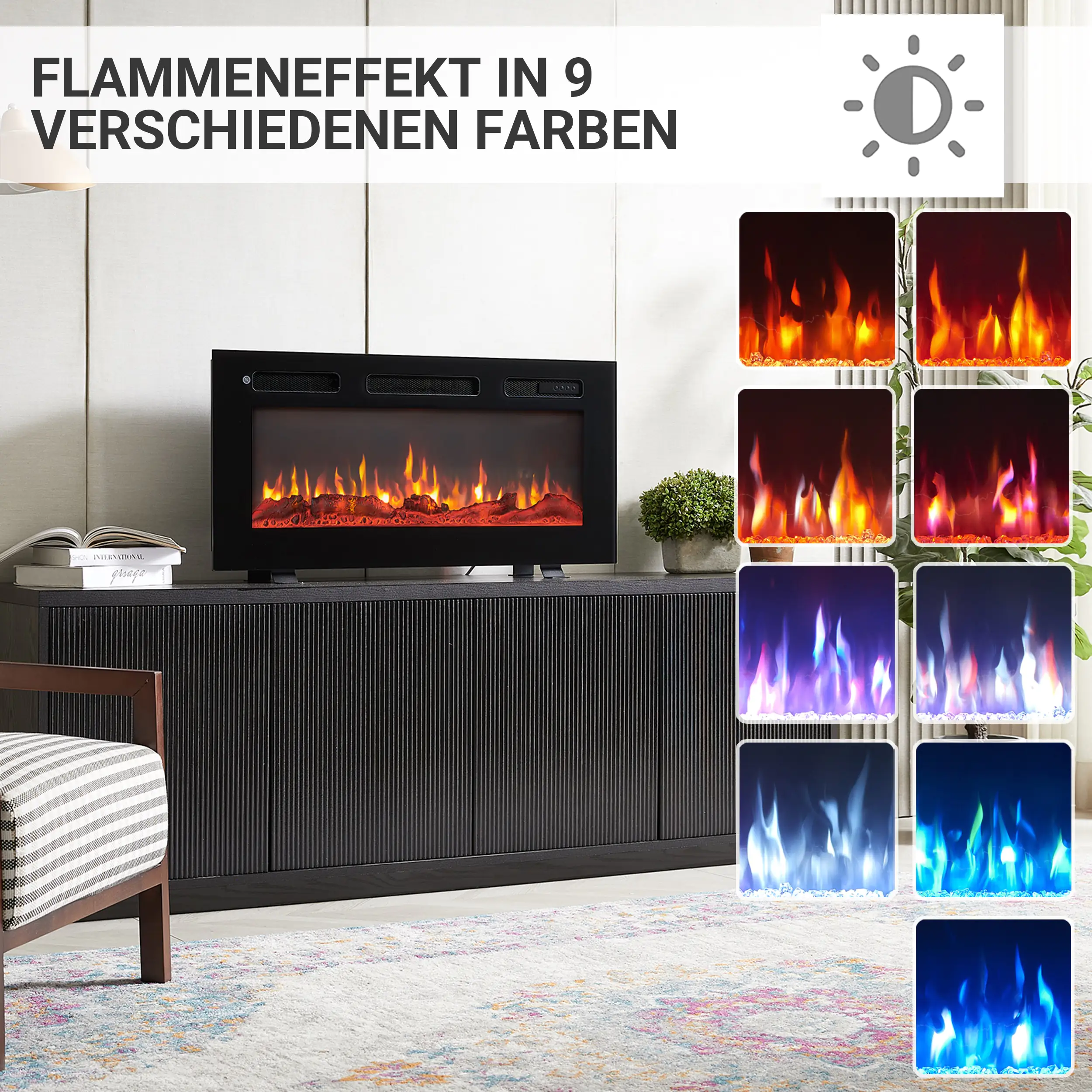 BALDERIA Elektrokamin schwarz Leif 36 1000/1800 Watt 43 x 92 cm