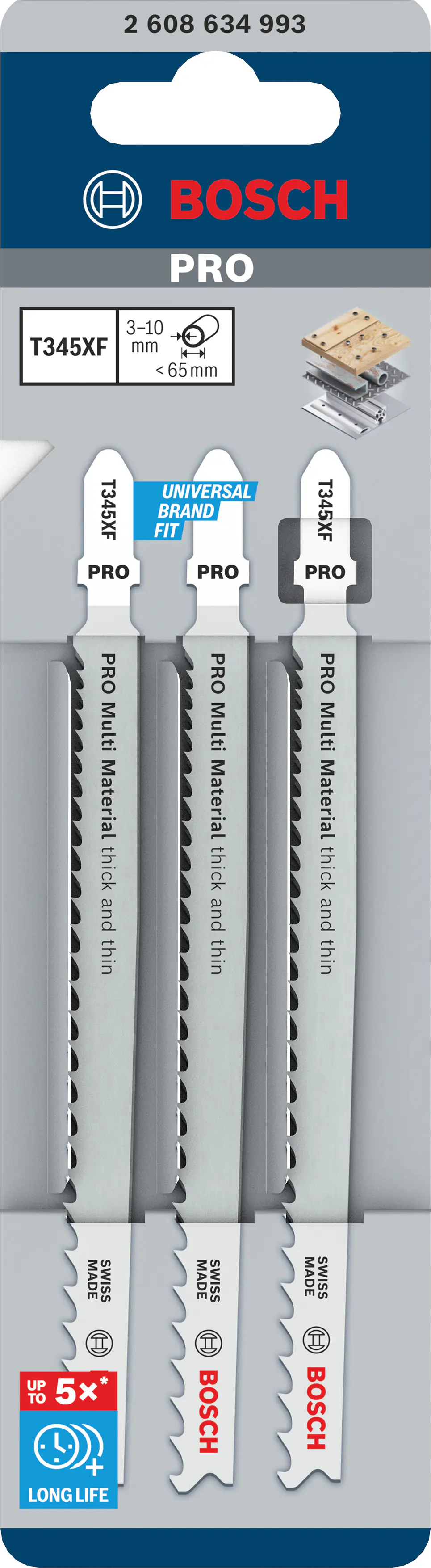Bosch PRO Stichsägeblatt Multi Material T345XF 132 mm 3 Stück