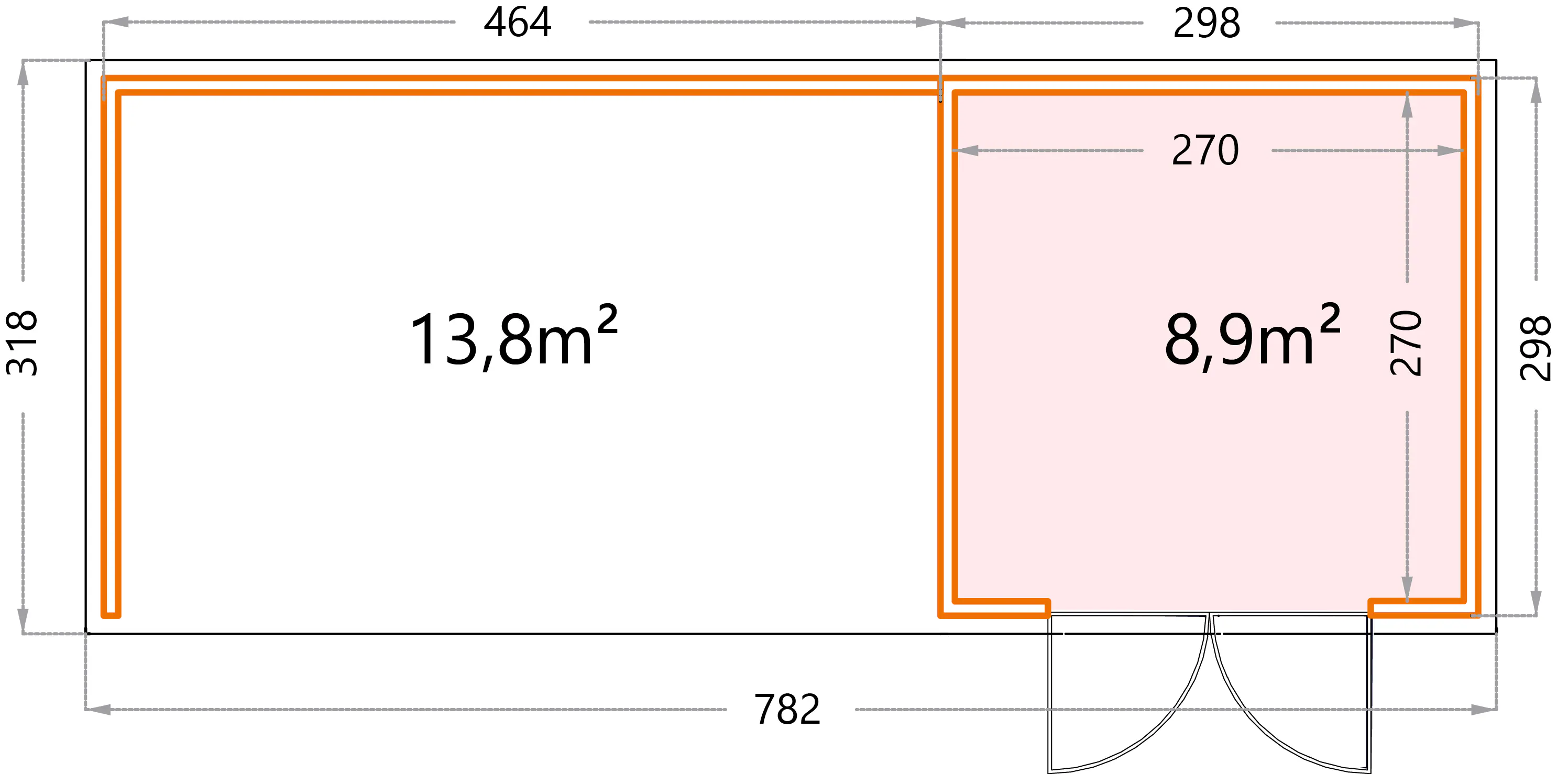 Telluria Gerätehaus Classico Lounge XL 3030 links granitgrau 762 x 298 cm