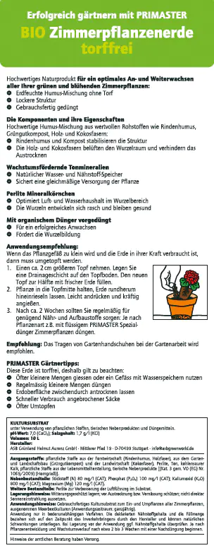 Primaster Bio Zimmerpflanzerde torffrei 10 L