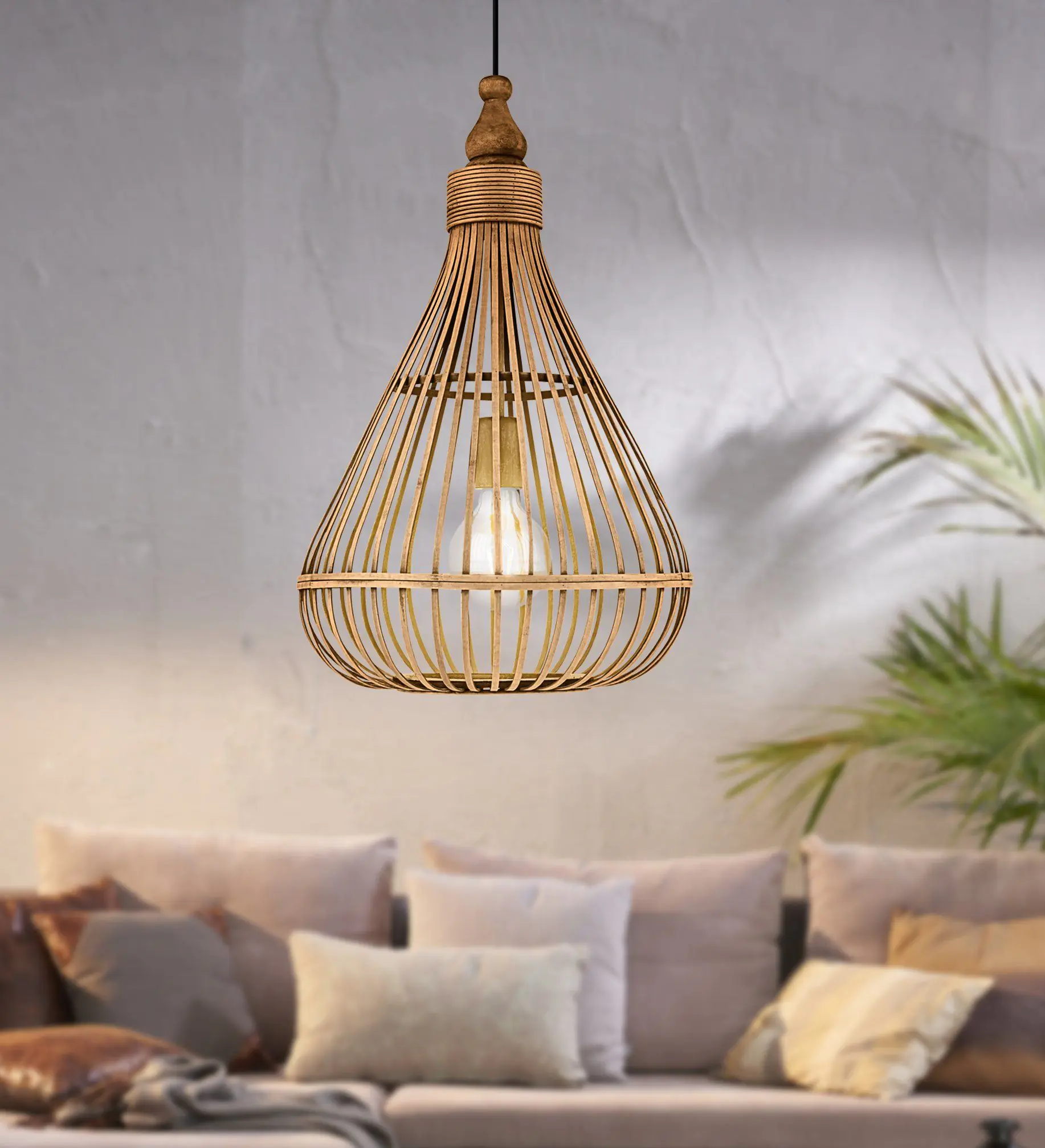 Eglo Pendelleuchte Amsfield braun Holz Ø 35 cm E27, max. 60 W