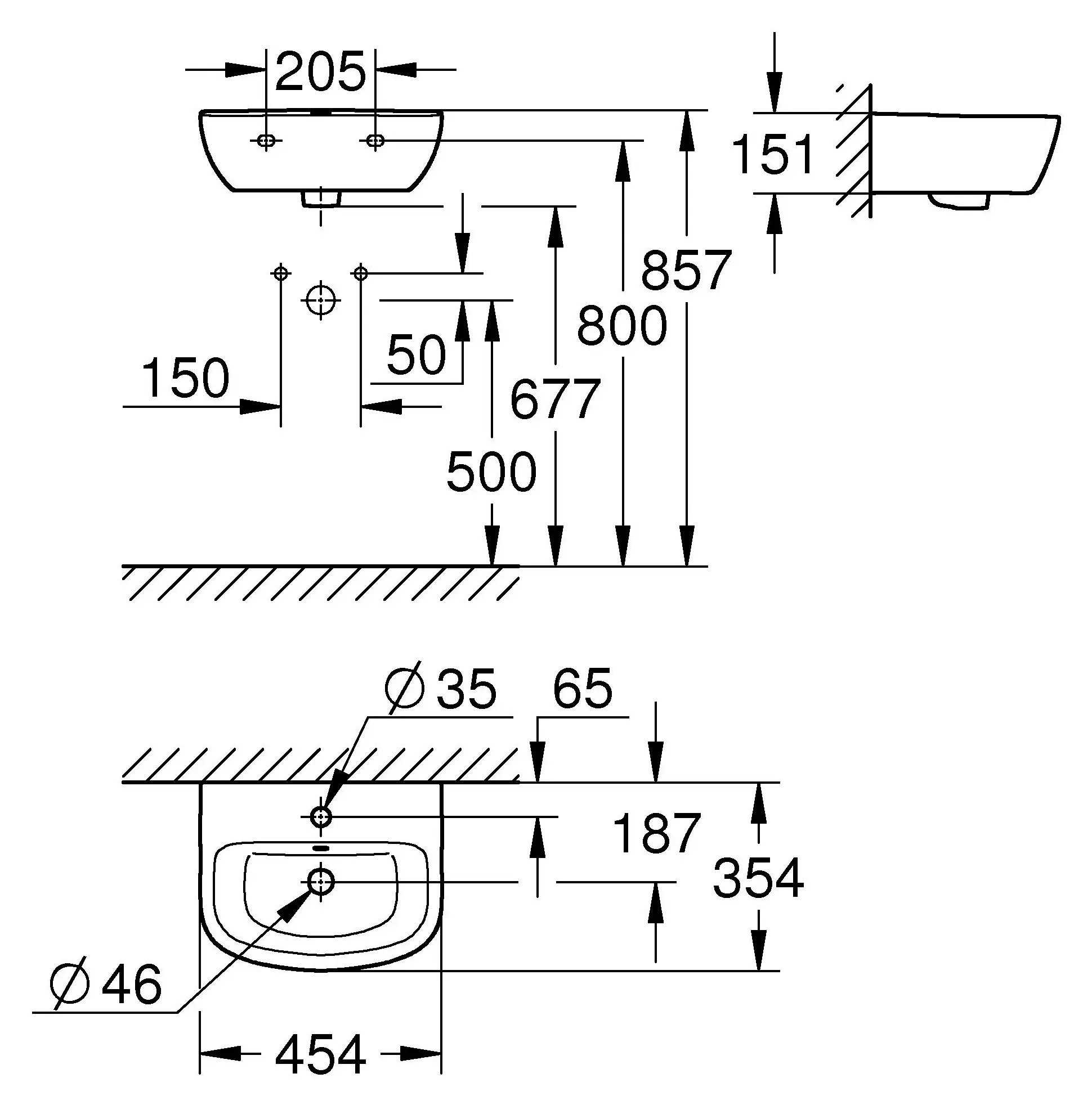 Grohe Keramik Handwaschbecken 45 cm Bau weiß