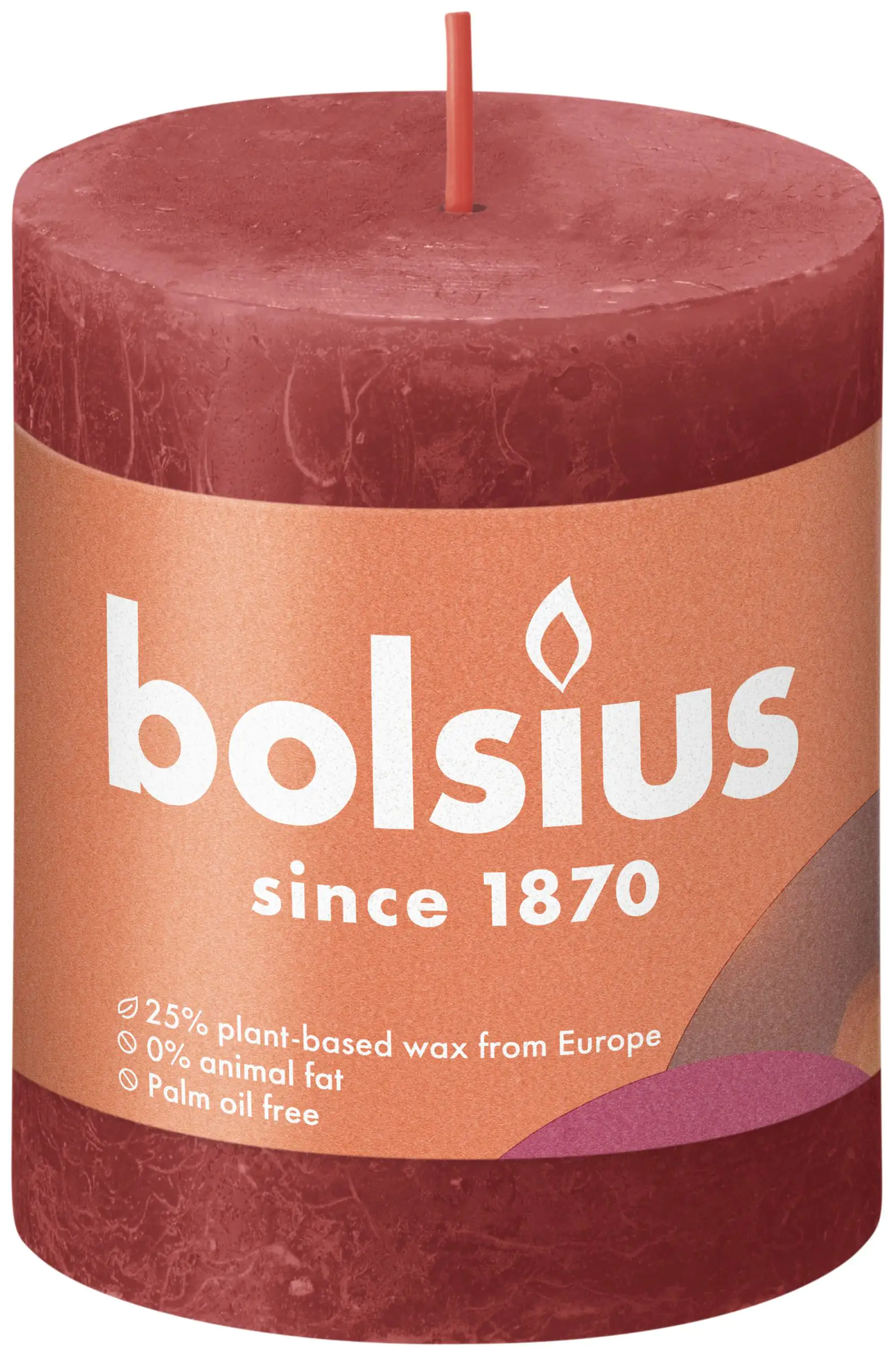 Bolsius Rustik Stumpenkerze zartes rot, Höhe: 8 cm, Ø 6,8 cm