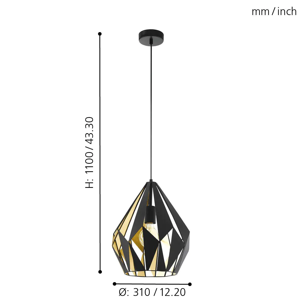 Eglo Pendelleuchte Carlton 1 schwarz-gold Ø 31 cm E27