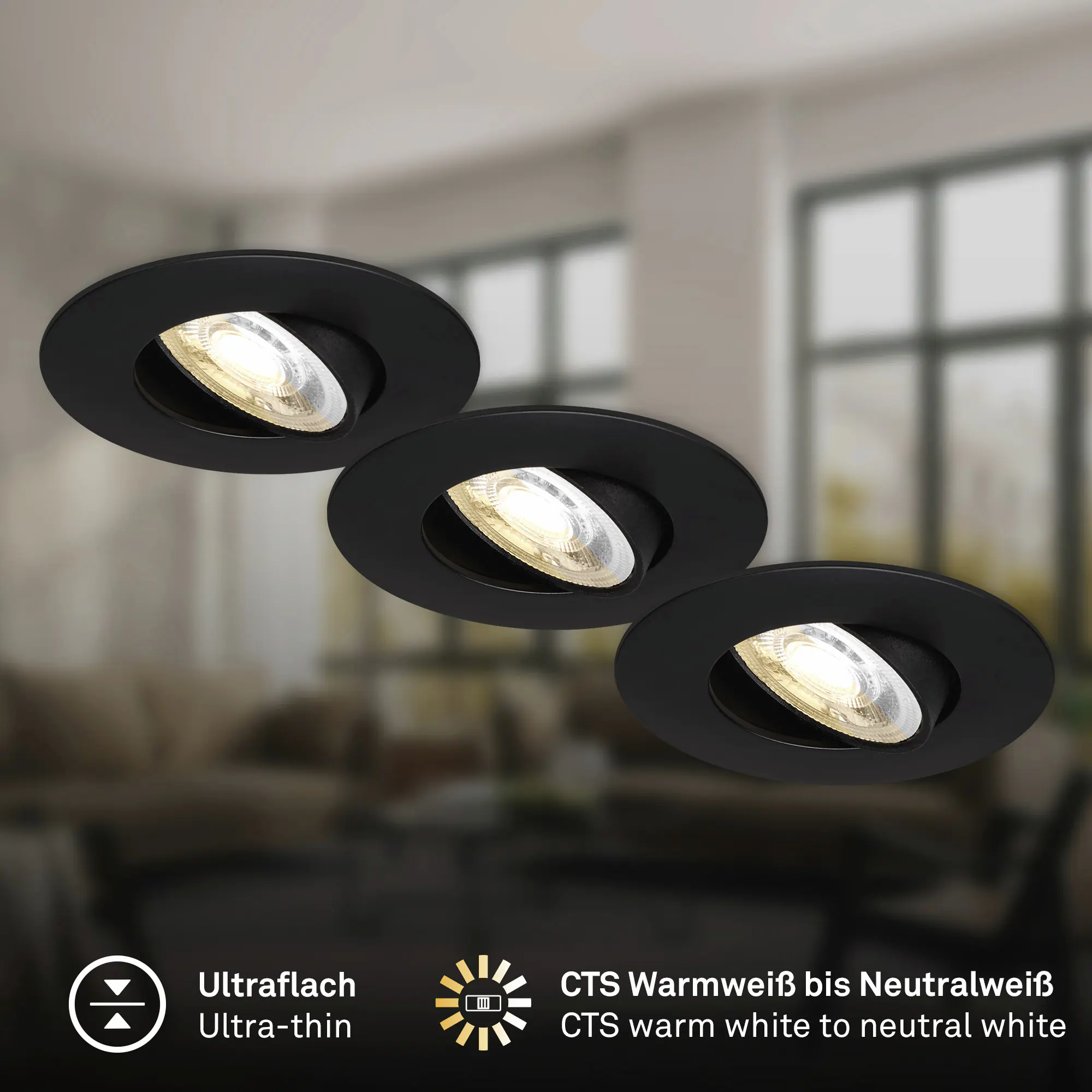 Briloner LED Einbauleuchten Dimara Ø 9 x 2,4 cm warmweiß/neutralweiß schwarz dimmbar 3er-Set