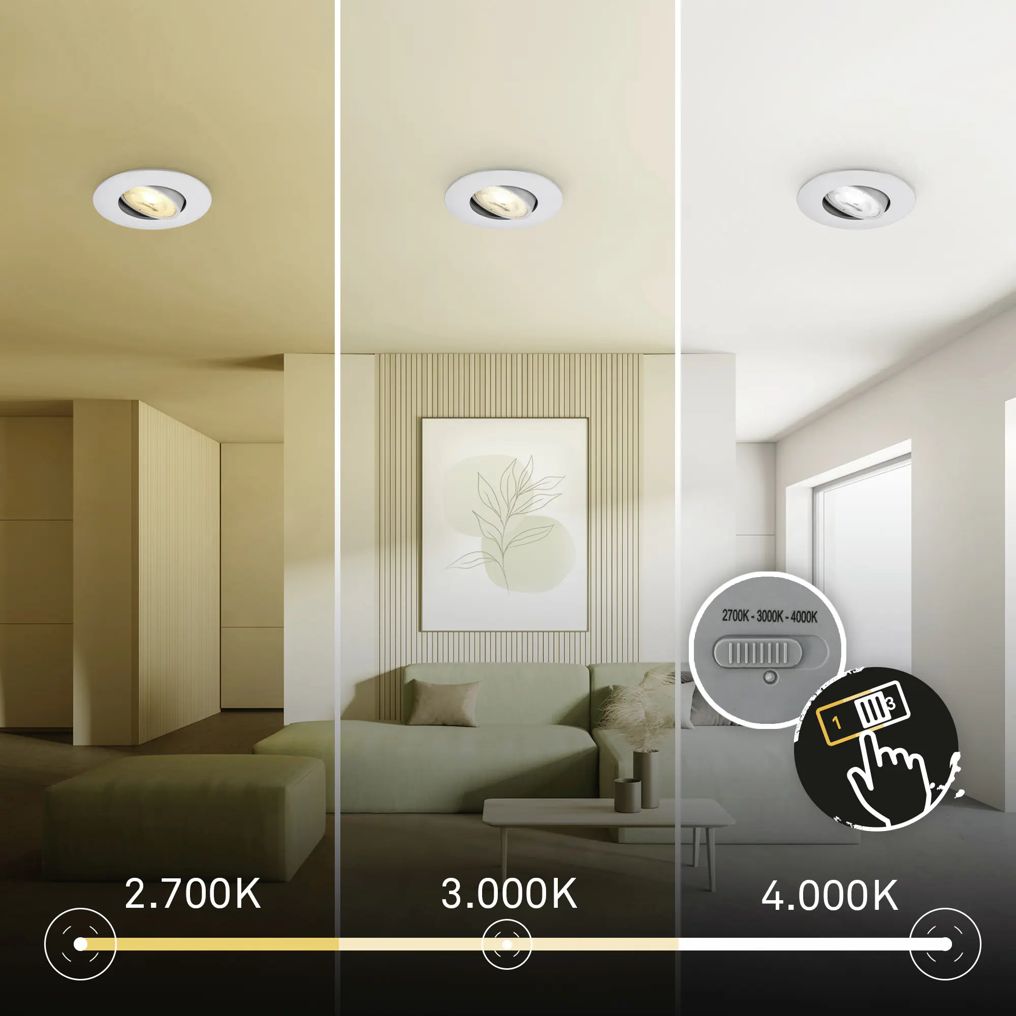 Briloner LED Einbauleuchten Dimara Ø 9 x 2,4 cm warmweiß/neutralweiß chrom dimmbar 3er-Set