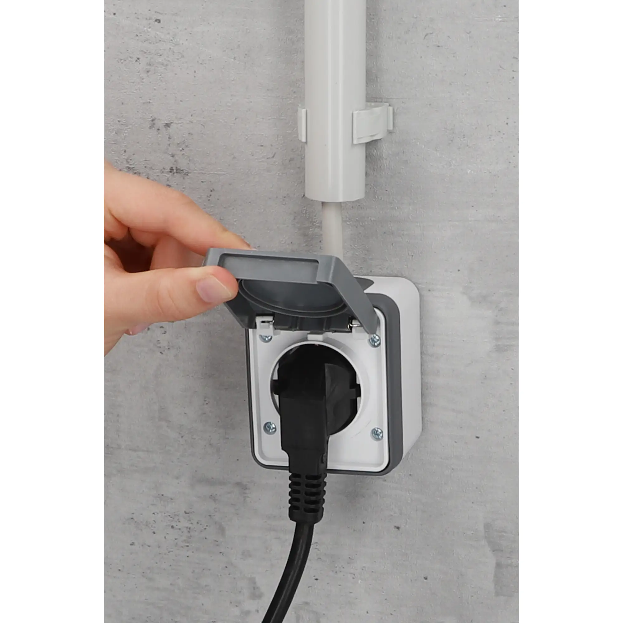 Unitec Steckdose 1-fach Feuchtraum Mini, dunkelgrau, Aufputz