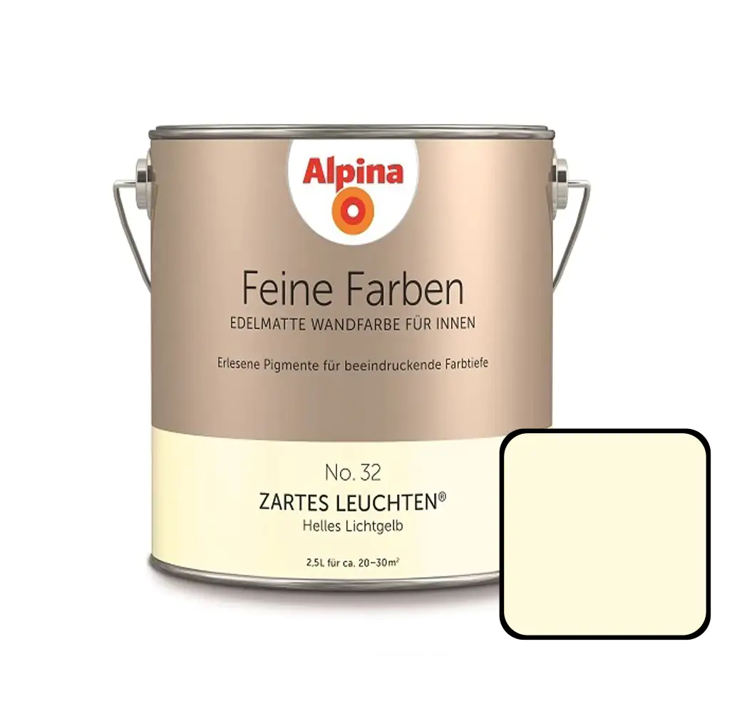 Alpina Feine Farben Wandfarbe No. 32 Zartes Leuchten - helles lichtgelb edelmatt 2,5 L