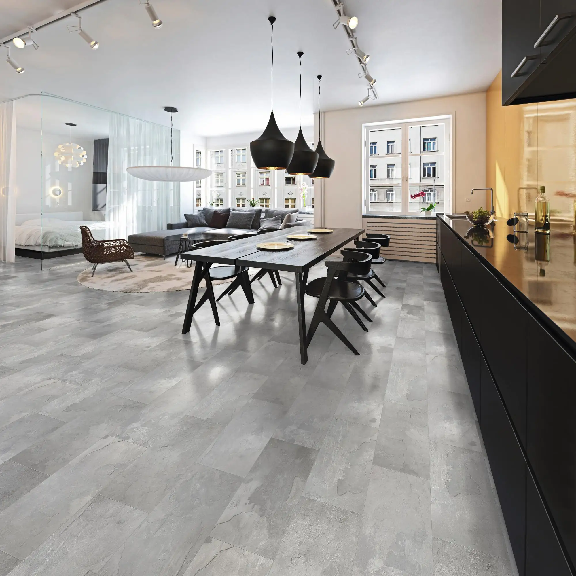 Classen Visiogrande Laminat Fliese Megaloc Aquaprotect 60,4 x 28 cm Tonschiefer grau