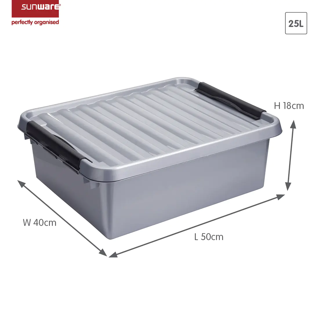 Sunware Aufbewahrungsbox Q-Line mit Deckel 50 x 40 cm 25 L metallfarbig