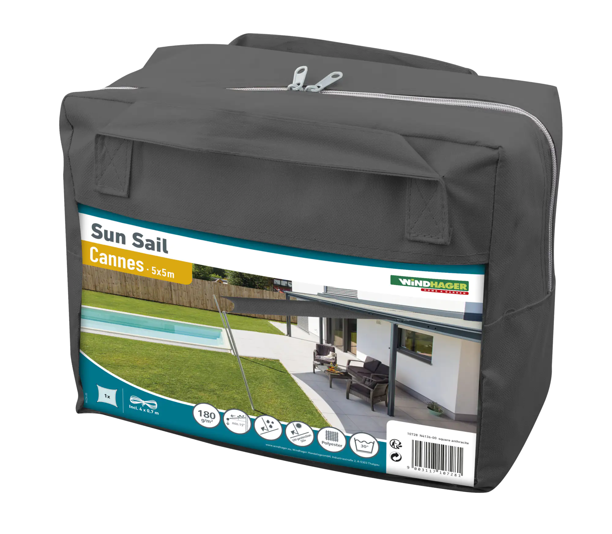 Windhager Sonnensegel Cannes anthrazit 5 x 5 m