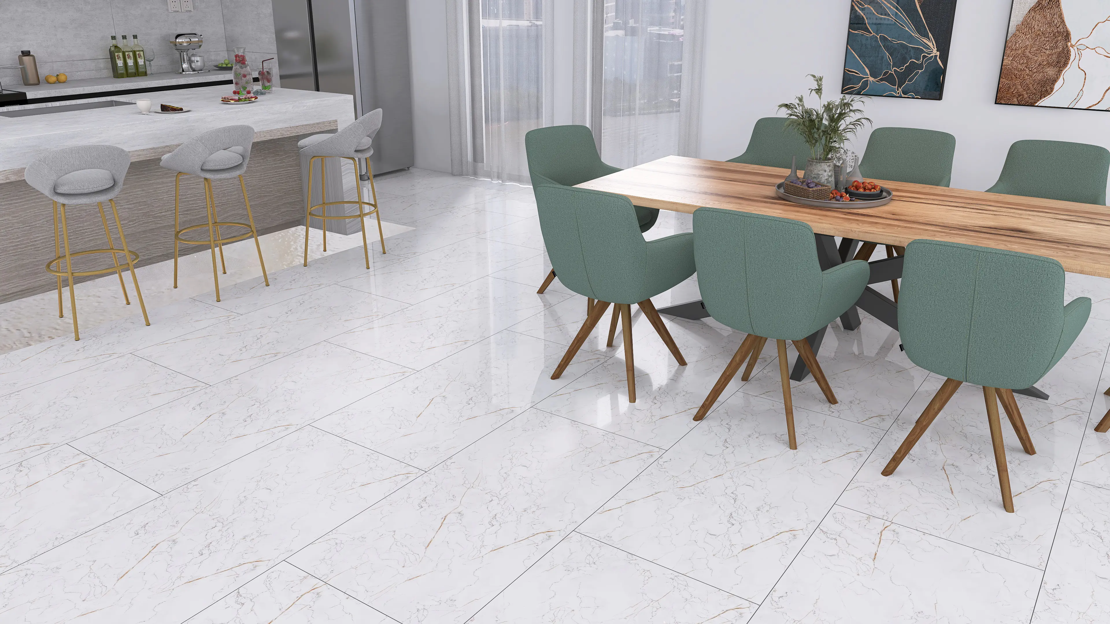 Bodenfliese Feinsteinzeug White Wave 60 x 120 cm weiß