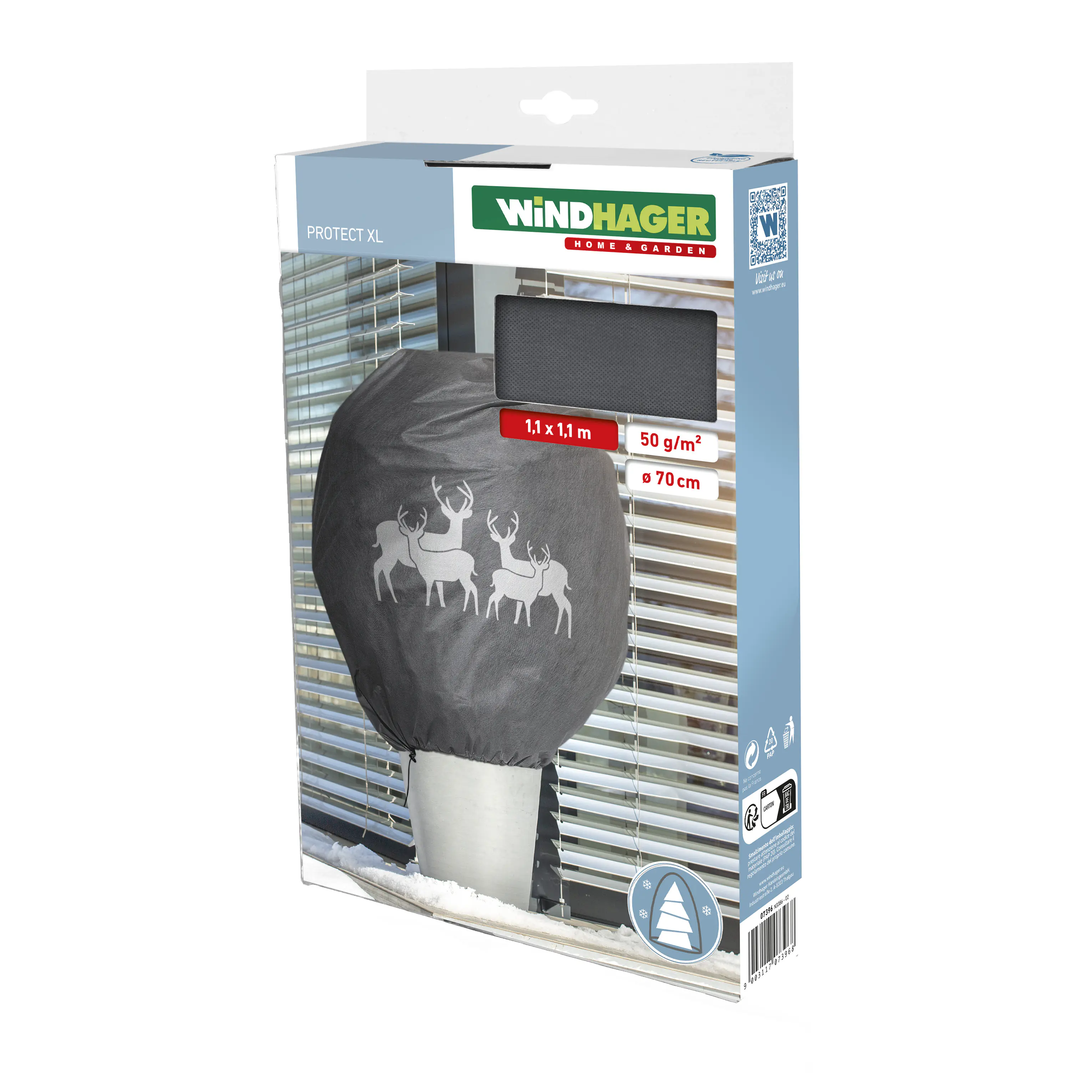Windhager Deko-Haube Protect XL 1,1 x 1,1 m, grau mit Hirschmotiv