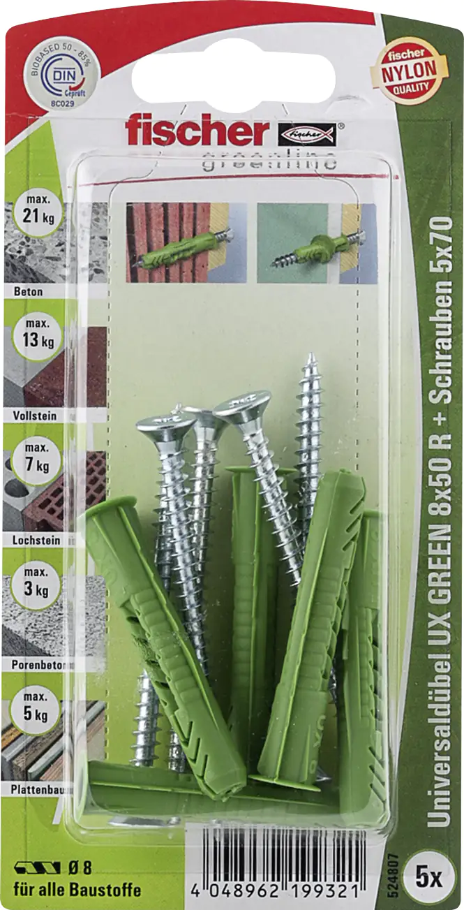 Fischer Universaldübel-Set UX green 8.0 x 50 mm - 5 Stück