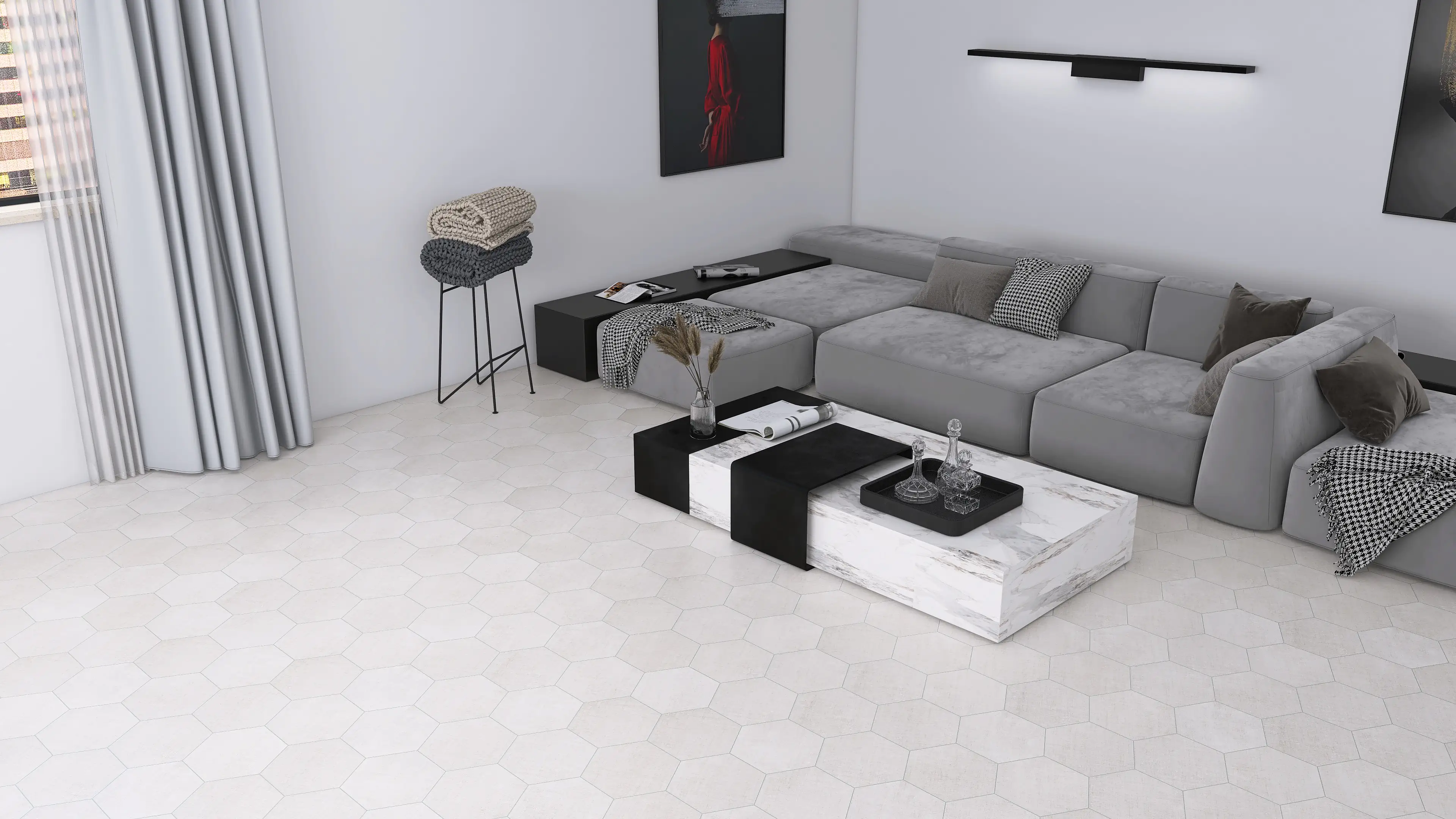 Feinsteinzeug Hexagon Fabric Ivory 21,5 x 25 cm beige