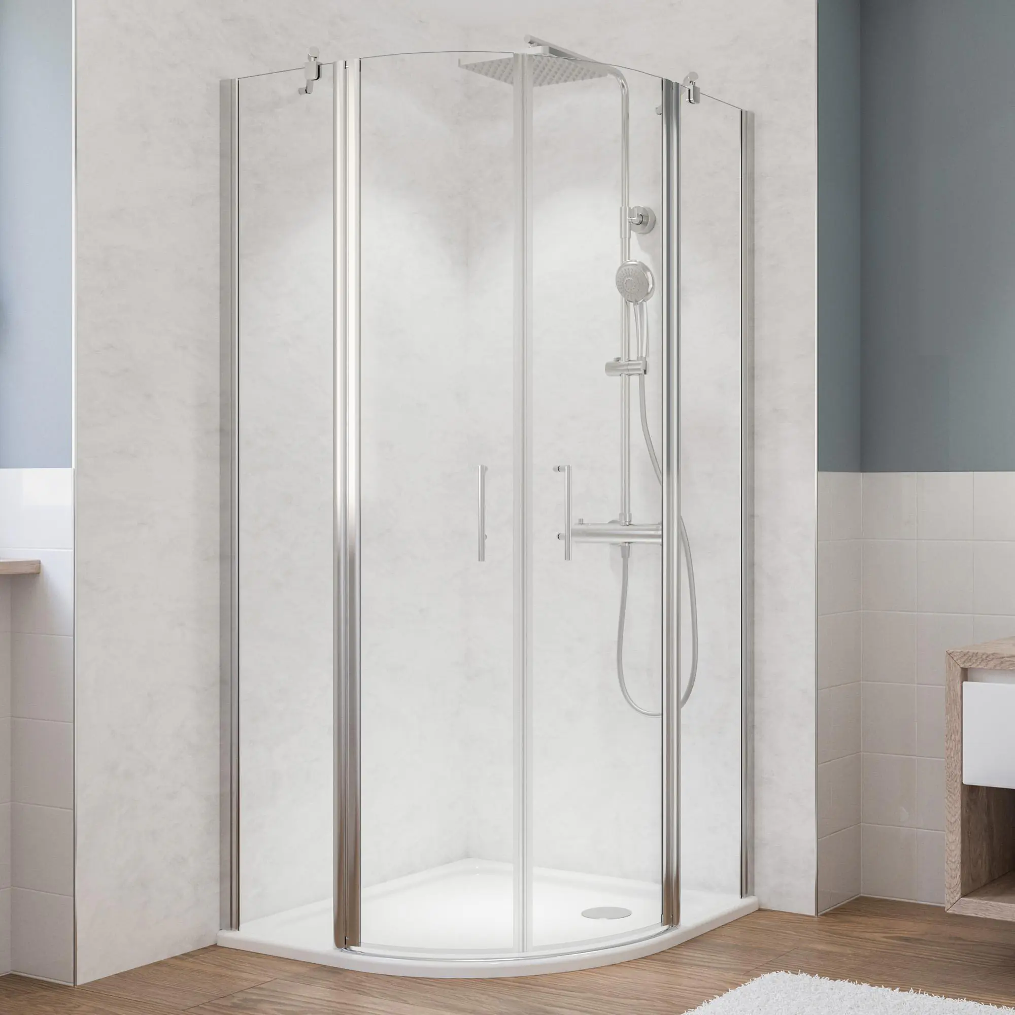 Breuer Runddusche Fara 5 Drehtür 90 x 190 cm Alu silber matt