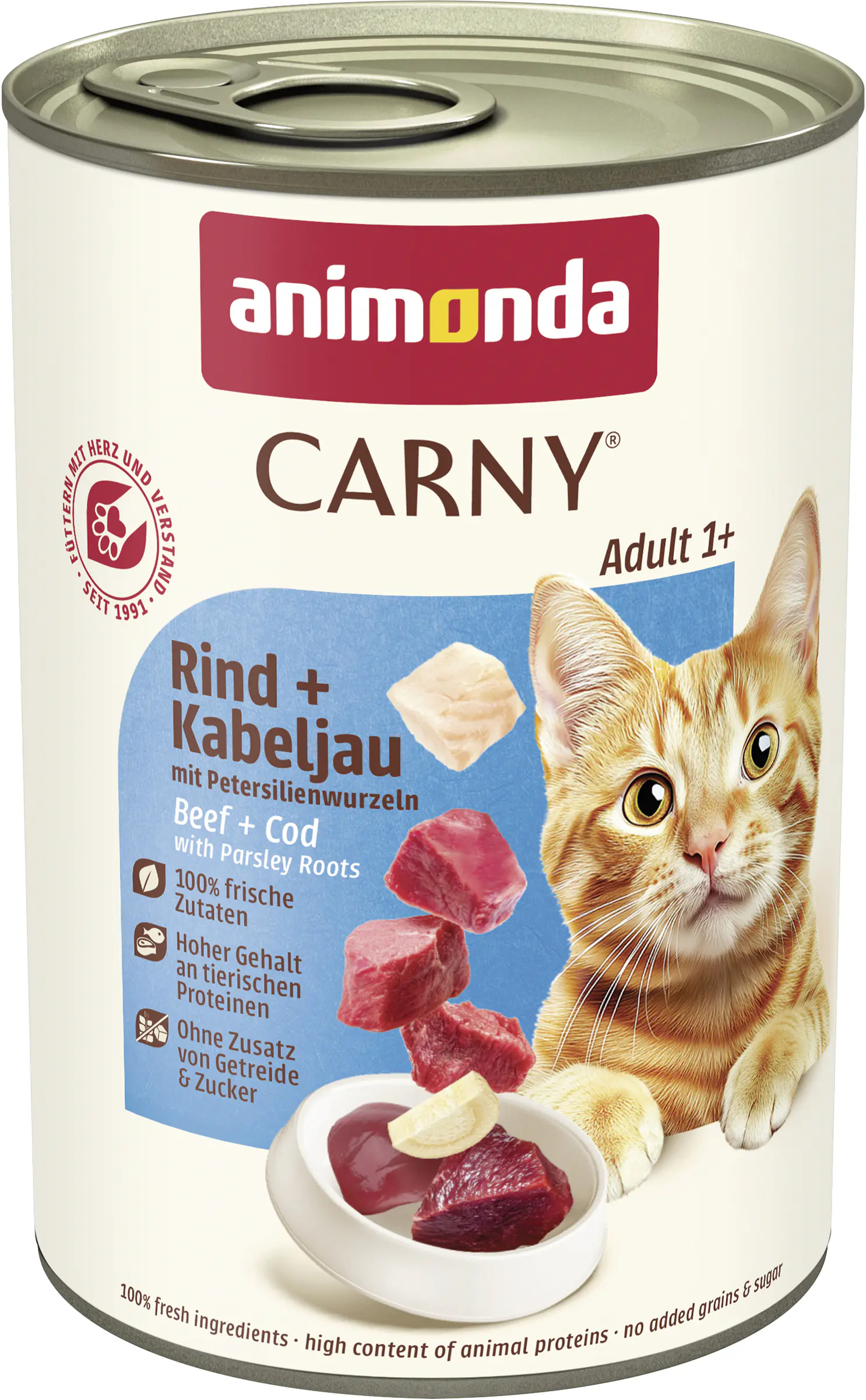 Animonda Carny Adult Katzennassfutter getreidefrei 400 g Rind, Kabeljau & Petersilienwurzeln