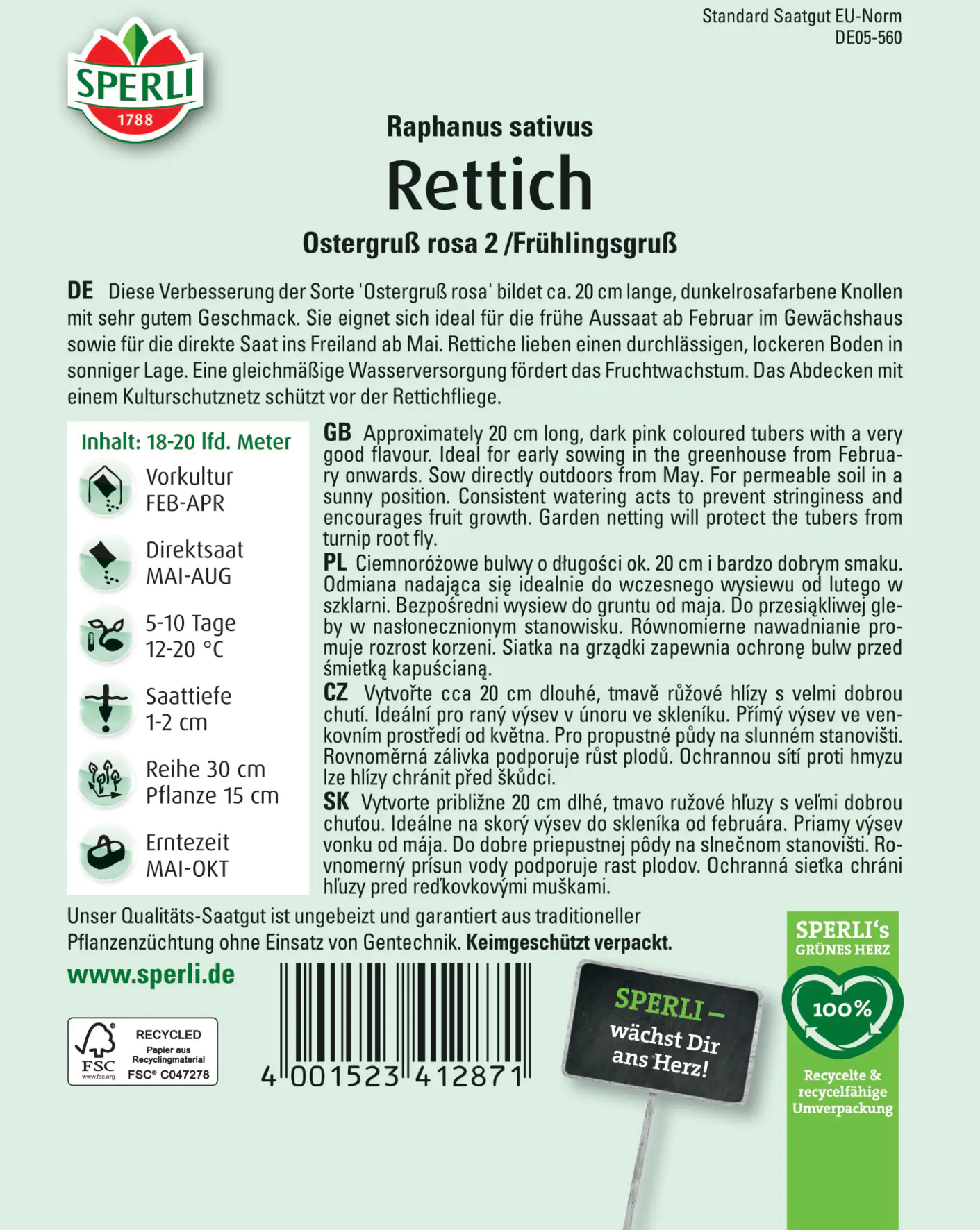 Sperli Rettich Ostergruß rosa 2 / Frühlingsgruß