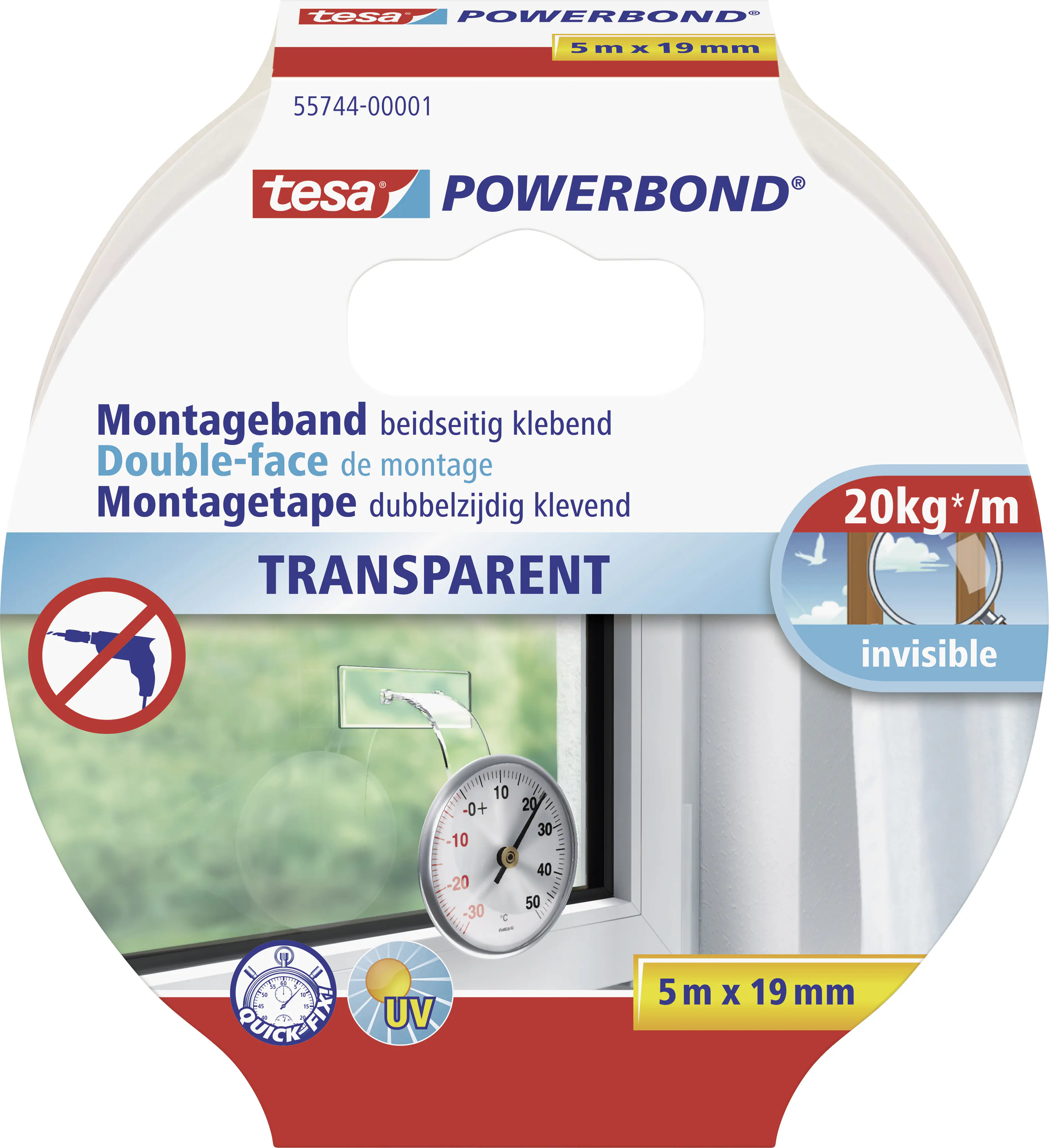 tesa doppelseitiges Montageband 5 m x 19 mm, transparent