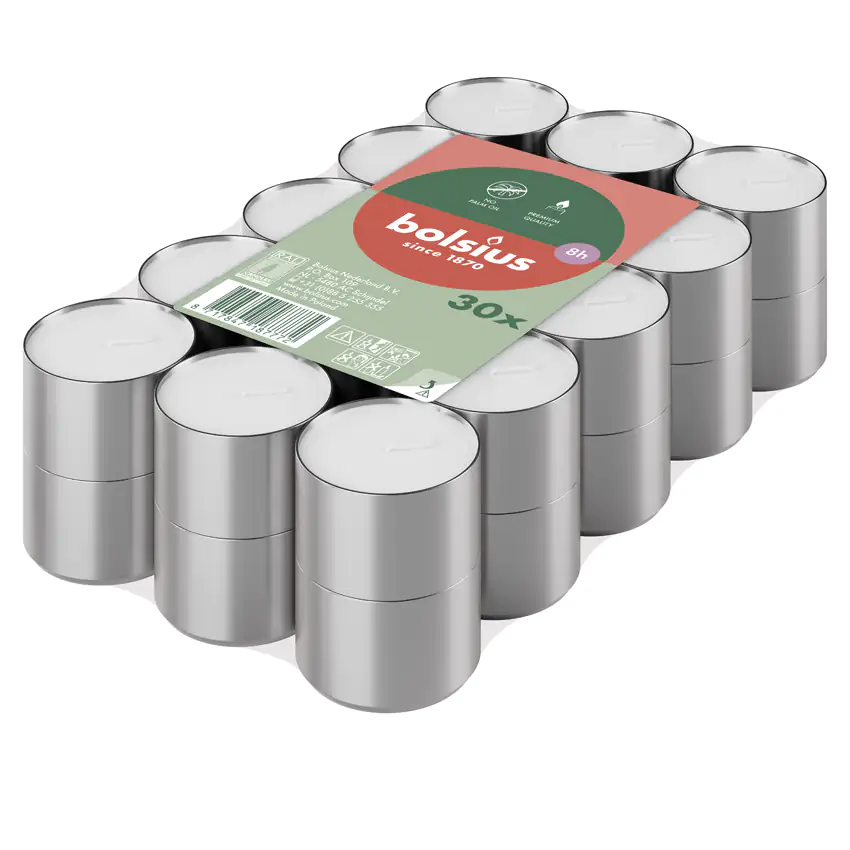 Bolsius Teelichter weiß 8h 30er Pack