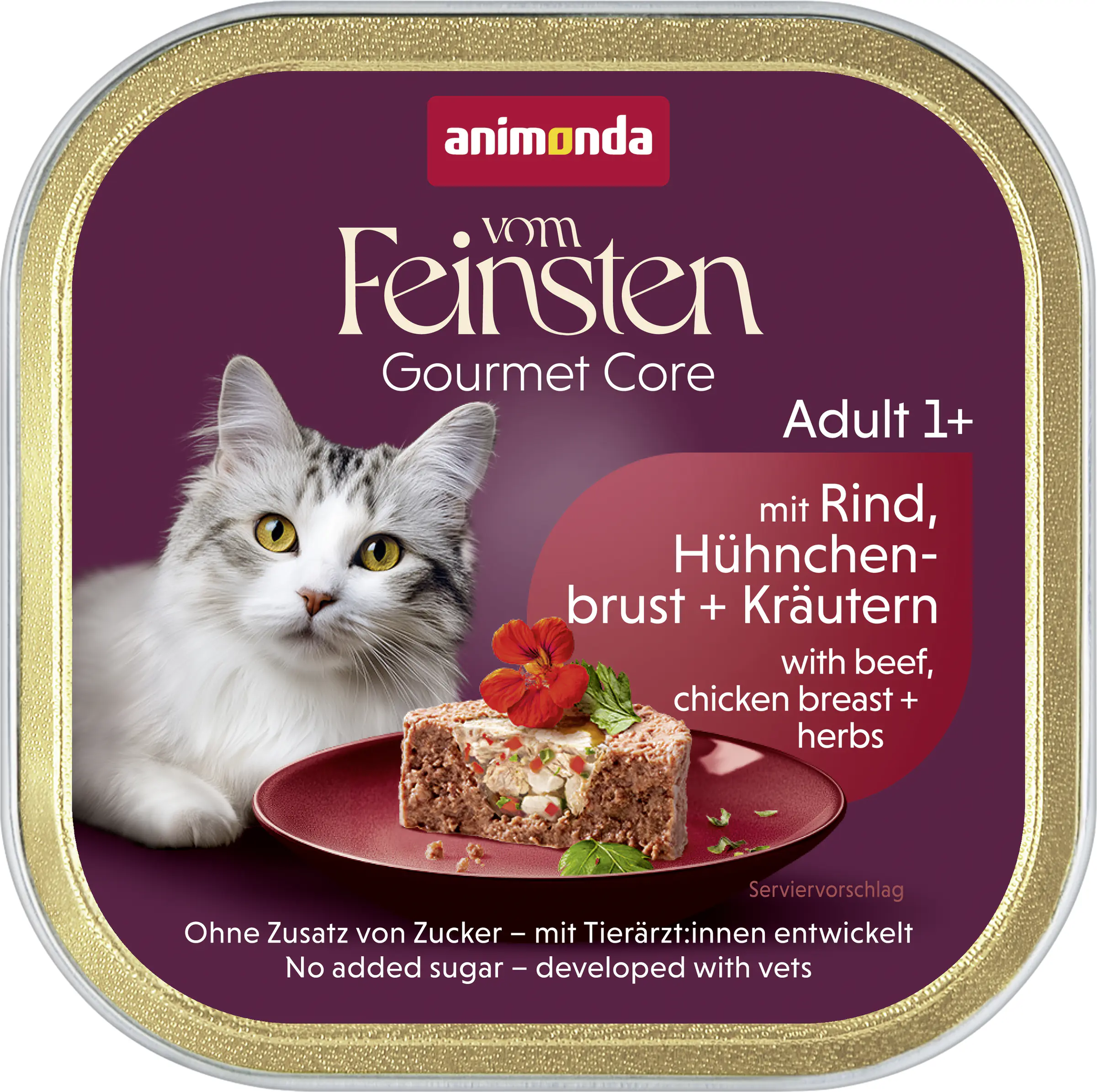 Animonda vom Feinsten mit Schlemmerkern Katzennassfutter Adult getreidefrei 100 g Rind, Hähnchenbrust & Kräuter