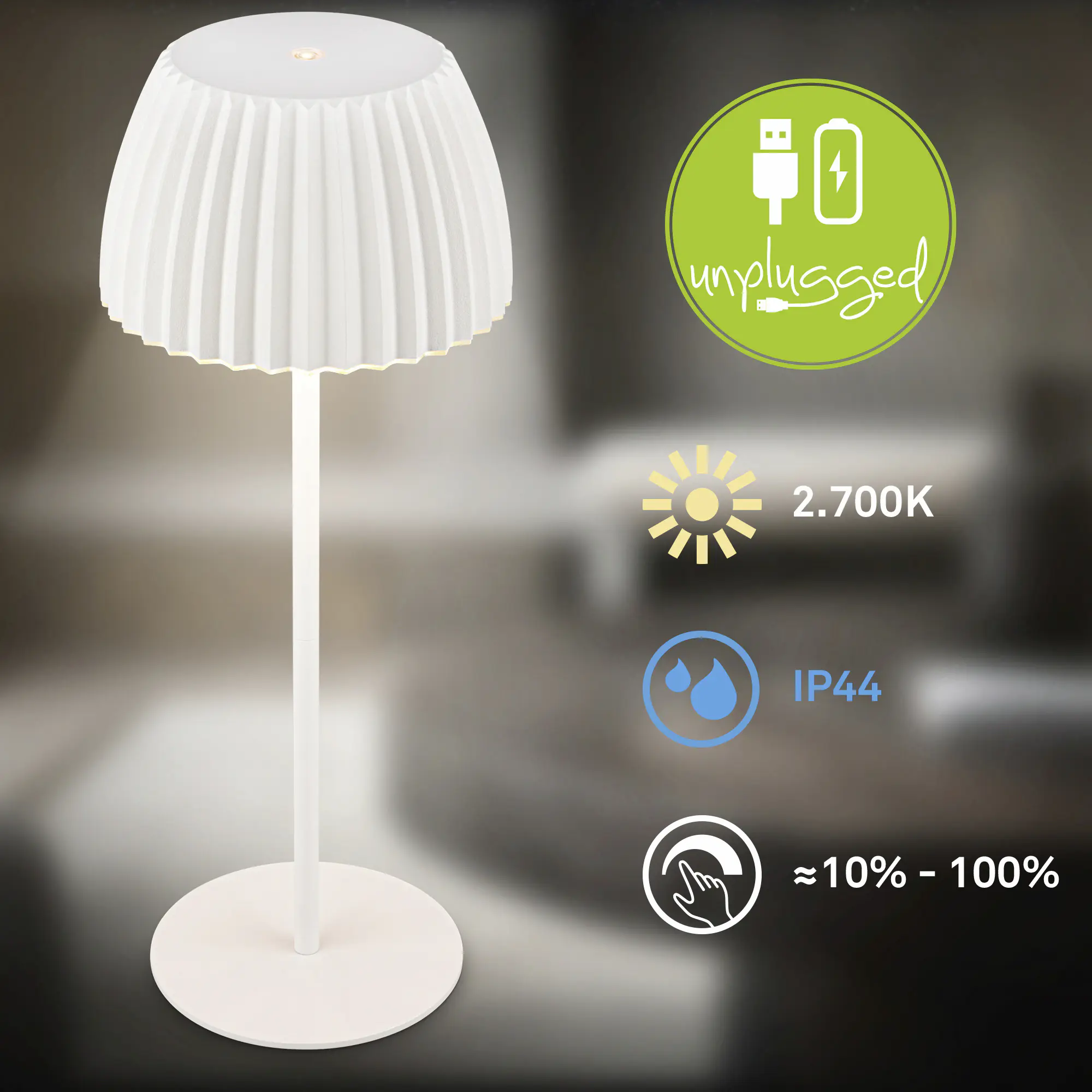 Briloner LED-Tischleuchte Riffle mit Akku weiß dimmbar