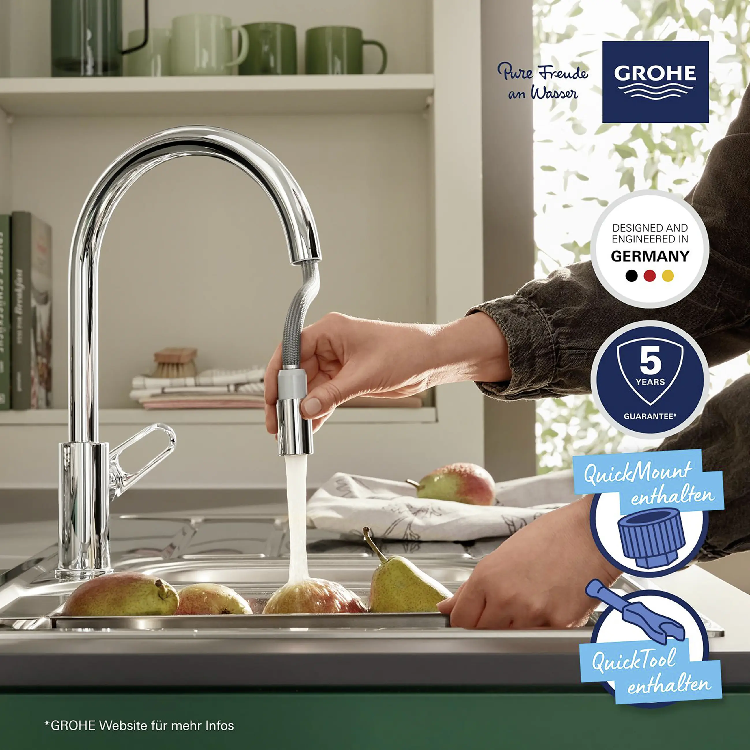 Grohe Küchenarmatur Start Flow verchromt mit herausziehbarer Brause