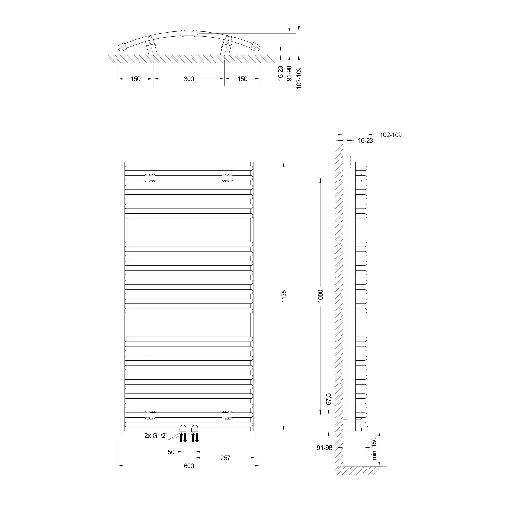 Schulte Design-Heizkörper Europa mit Mittelanschluss 113,5 x 60 cm alpinweiß 601 W
