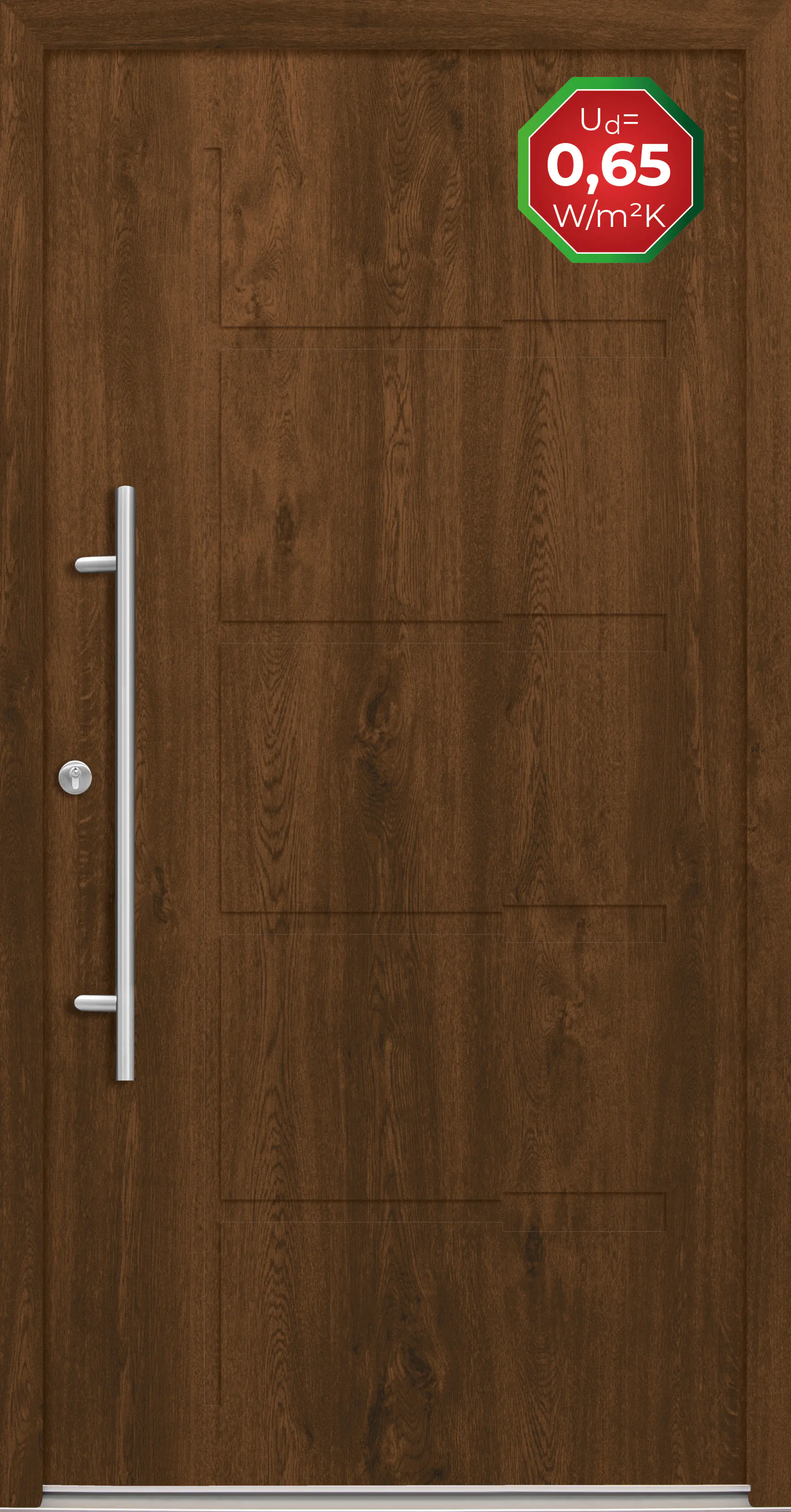 Splendoor Haustür Passivedoor Premium H1 Nussbaum DIN Links 100 x 210 cm