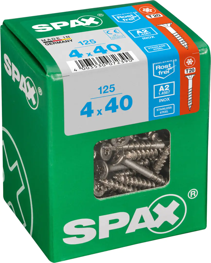 Spax Universalschrauben 4.0 x 40 mm TX 20 Senkkopf - 125 Stück Edelstahl