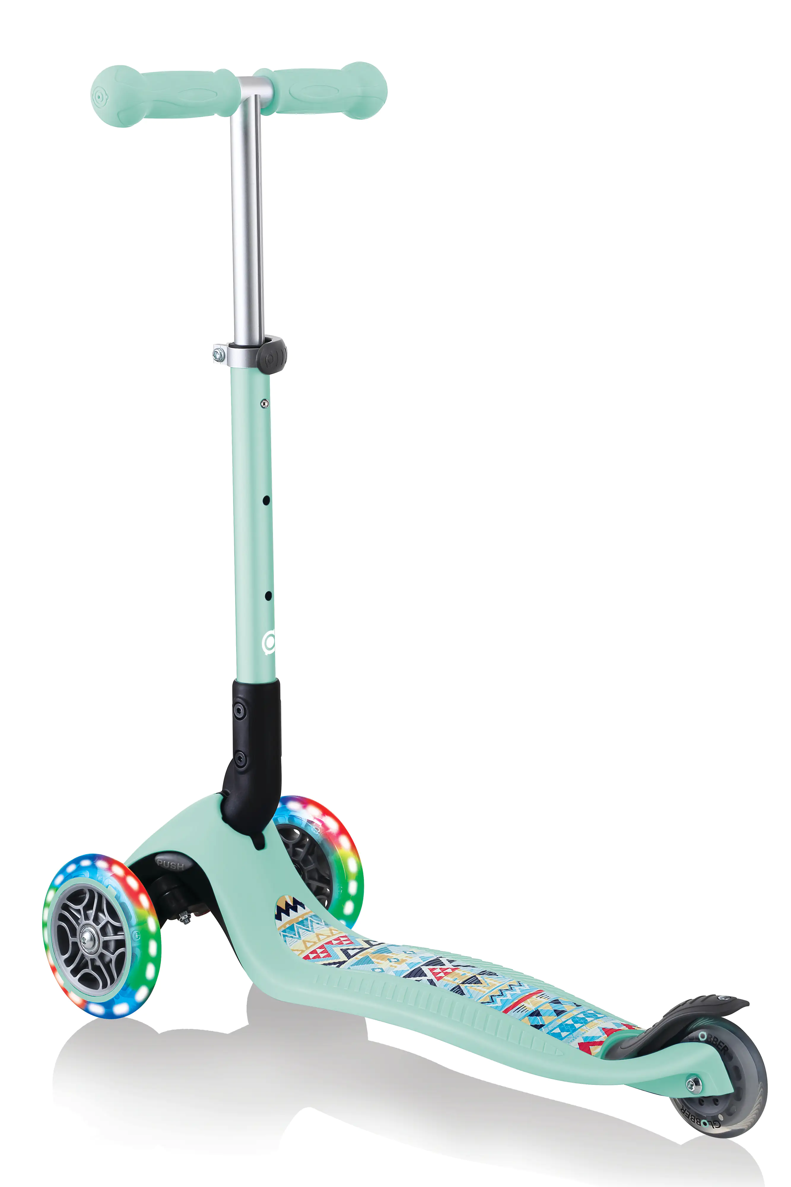 Globber Scooter Junior Foldable Lights mint-Tribal mit Leuchtrollen
