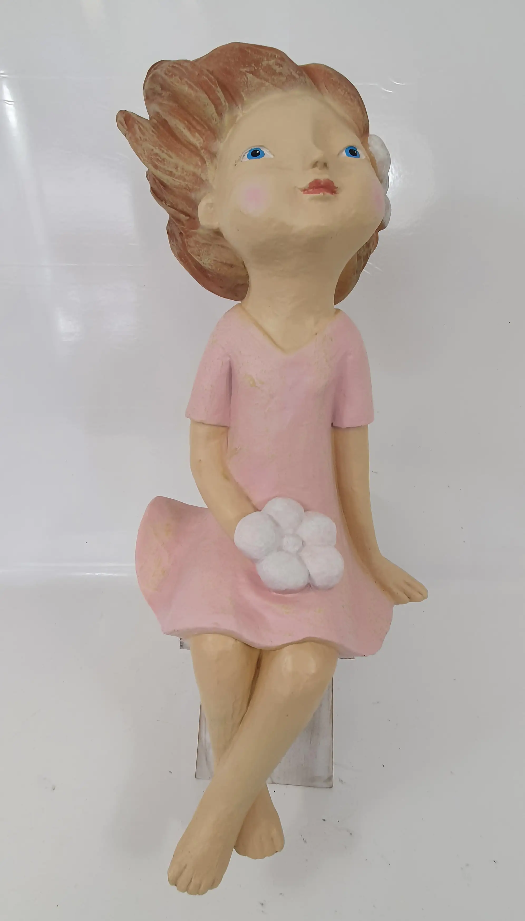 Dekofigur Mädchen mit Blume, rosa 56 x 30 x 30 cm