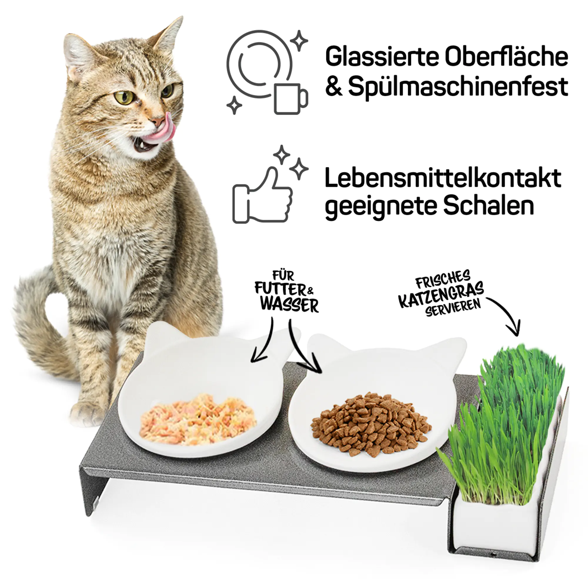 CanadianCat Industrial Foodbar "Cat Diner" - Futterstation aus Metall mit drei Keramikschalen 