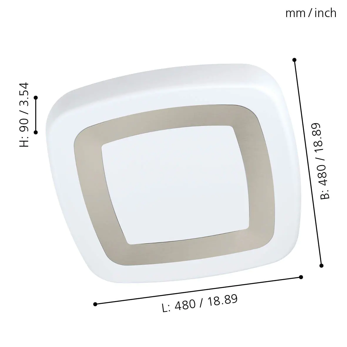 Eglo LED Deckenleuchte Ruidera weiß silber 48 x 48 cm